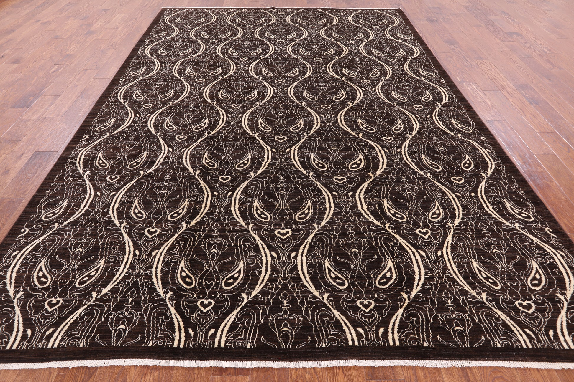 Brown William Morris Hand Knotted Wool Rug - 8' 3" X 11' 5" - Golden Nile