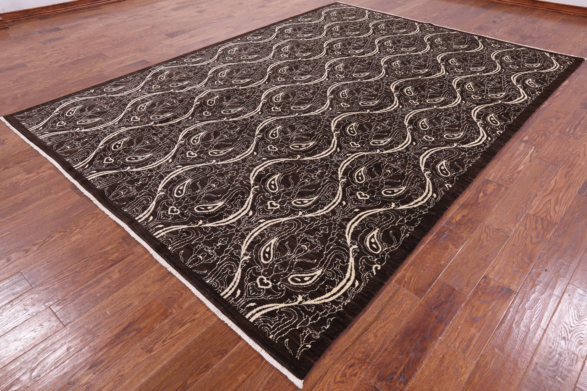 Brown William Morris Hand Knotted Wool Rug - 8' 3" X 11' 5" - Golden Nile