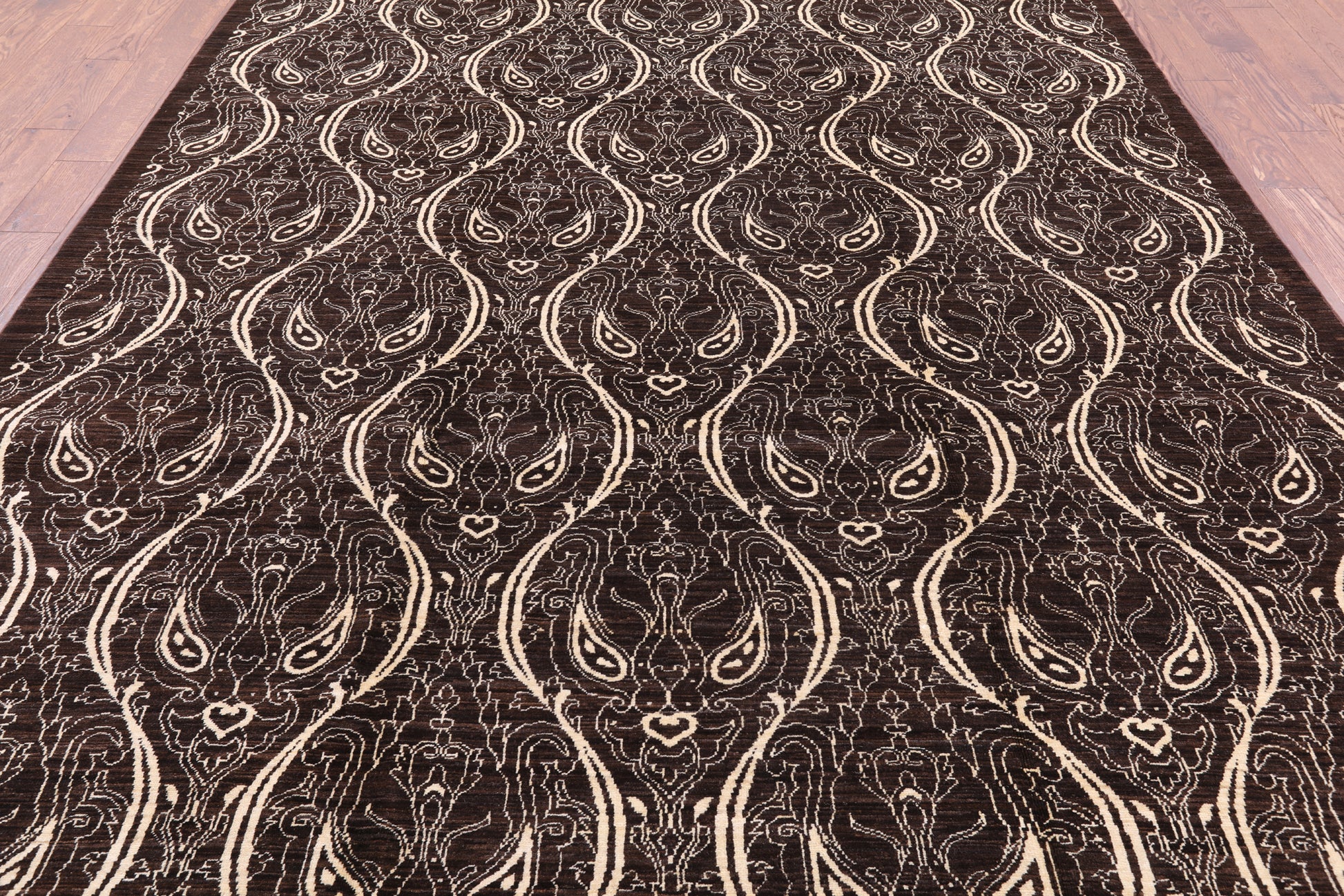 Brown William Morris Hand Knotted Wool Rug - 8' 3" X 11' 5" - Golden Nile