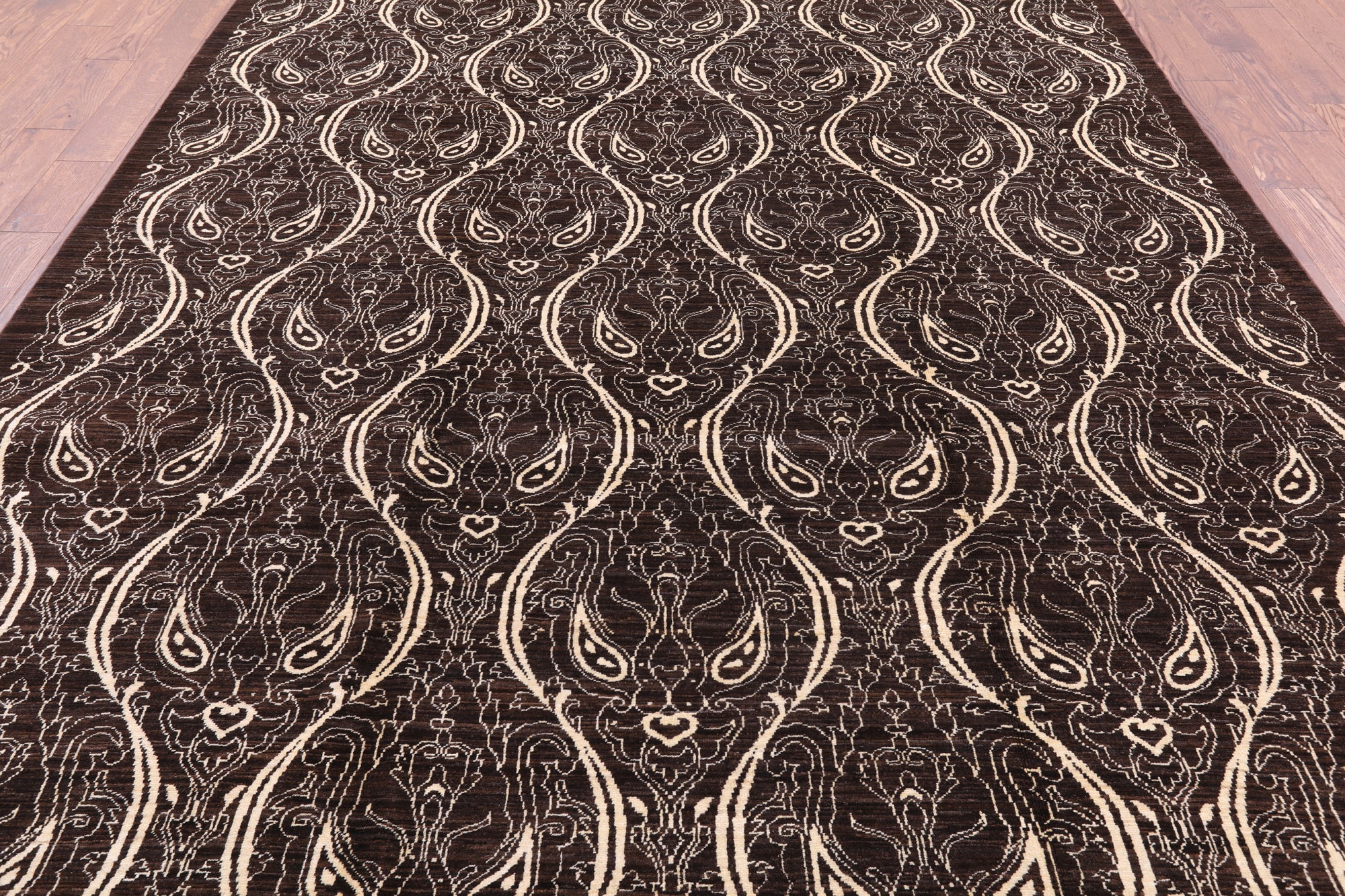 Brown William Morris Hand Knotted Wool Rug - 8' 3" X 11' 5" - Golden Nile