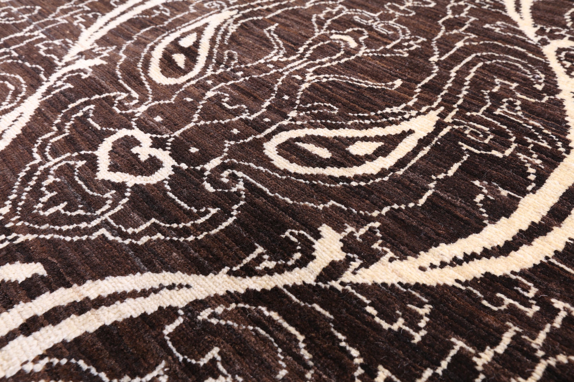 Brown William Morris Hand Knotted Wool Rug - 8' 3" X 11' 5" - Golden Nile