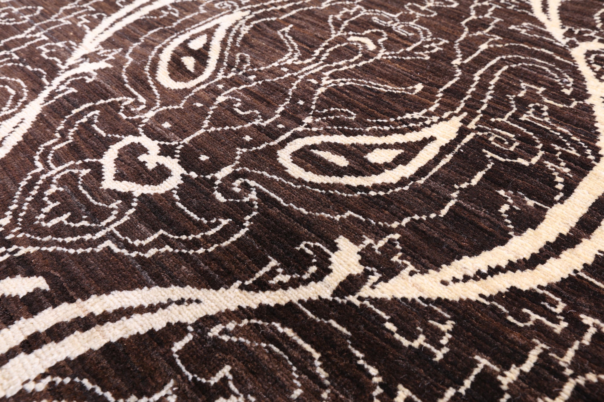Brown William Morris Hand Knotted Wool Rug - 8' 3" X 11' 5" - Golden Nile