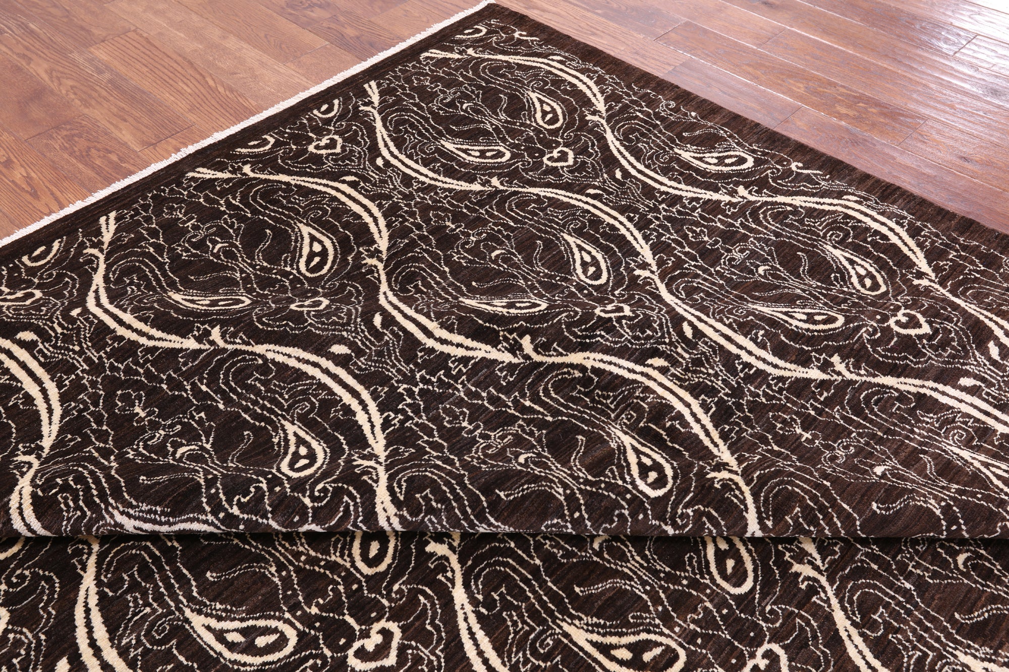 Brown William Morris Hand Knotted Wool Rug - 8' 3" X 11' 5" - Golden Nile
