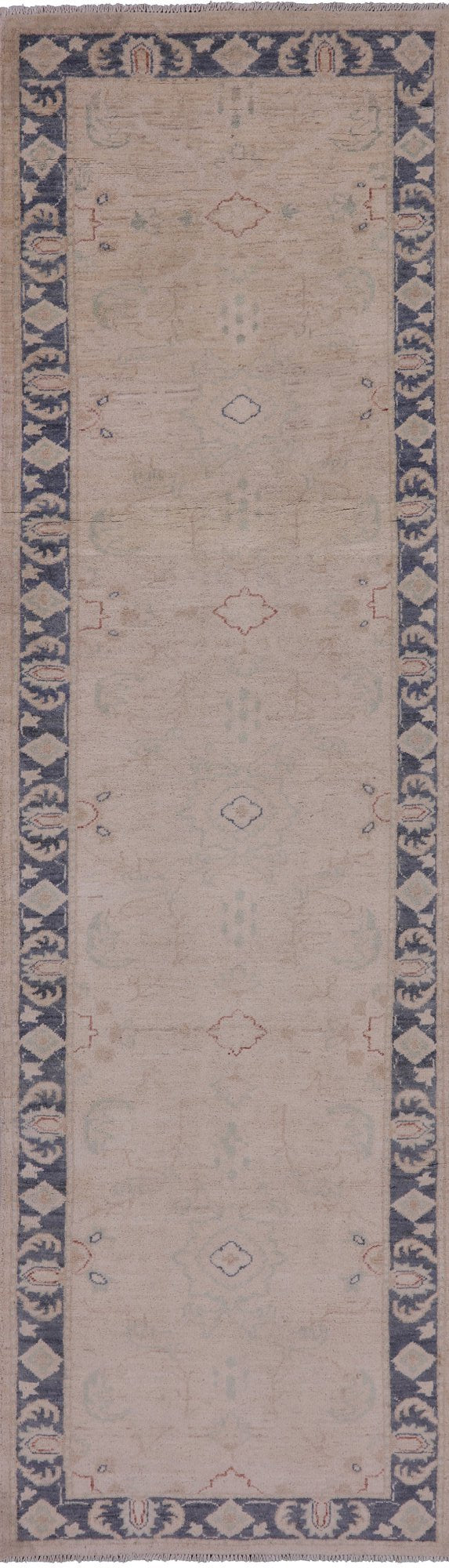 Ivory Peshawar Hand Knotted Runner Rug - 2' 8" X 9' 6" - Golden Nile