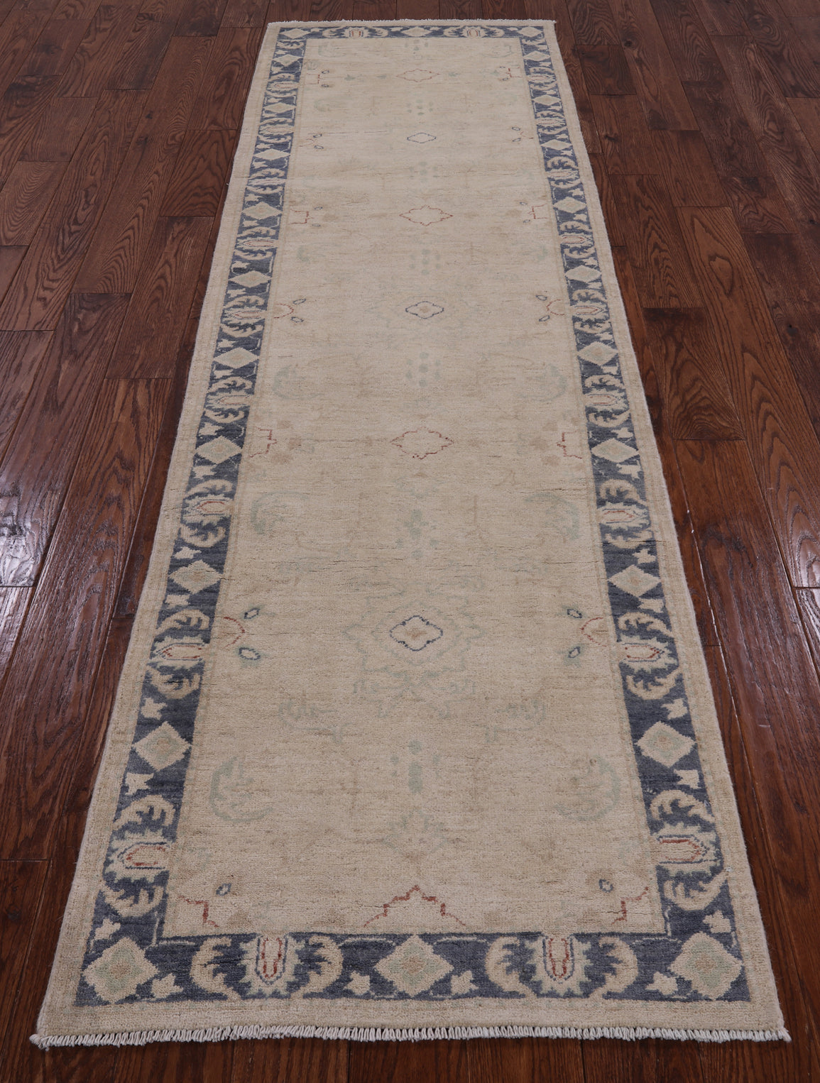 Ivory Peshawar Hand Knotted Runner Rug - 2' 8" X 9' 6" - Golden Nile