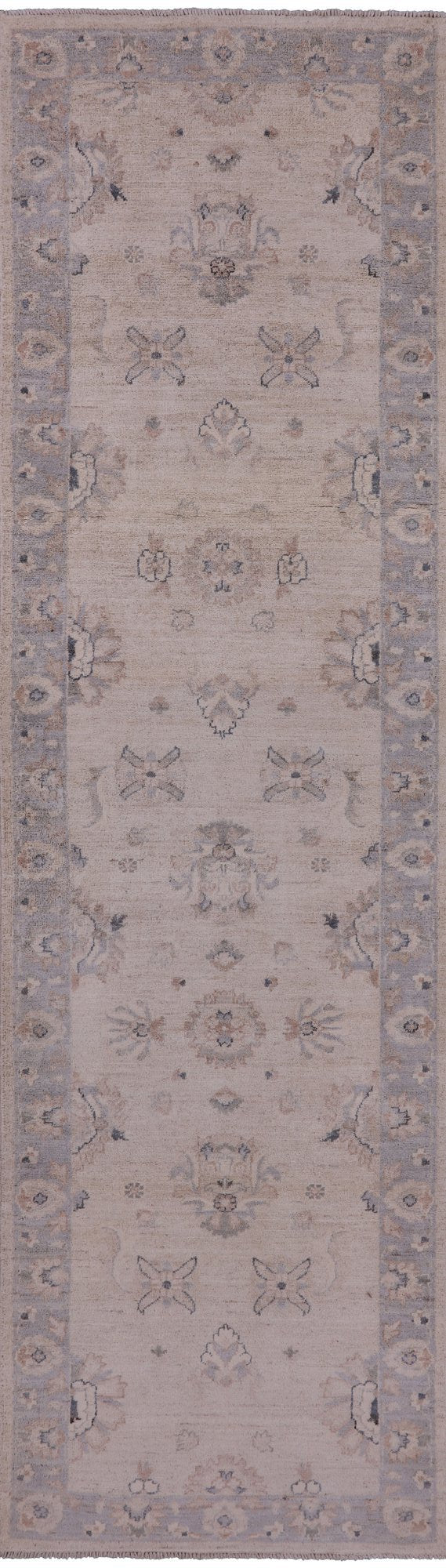 Ivory Peshawar Handmade Wool Runner Rug - 2' 8" X 9' 7" - Golden Nile