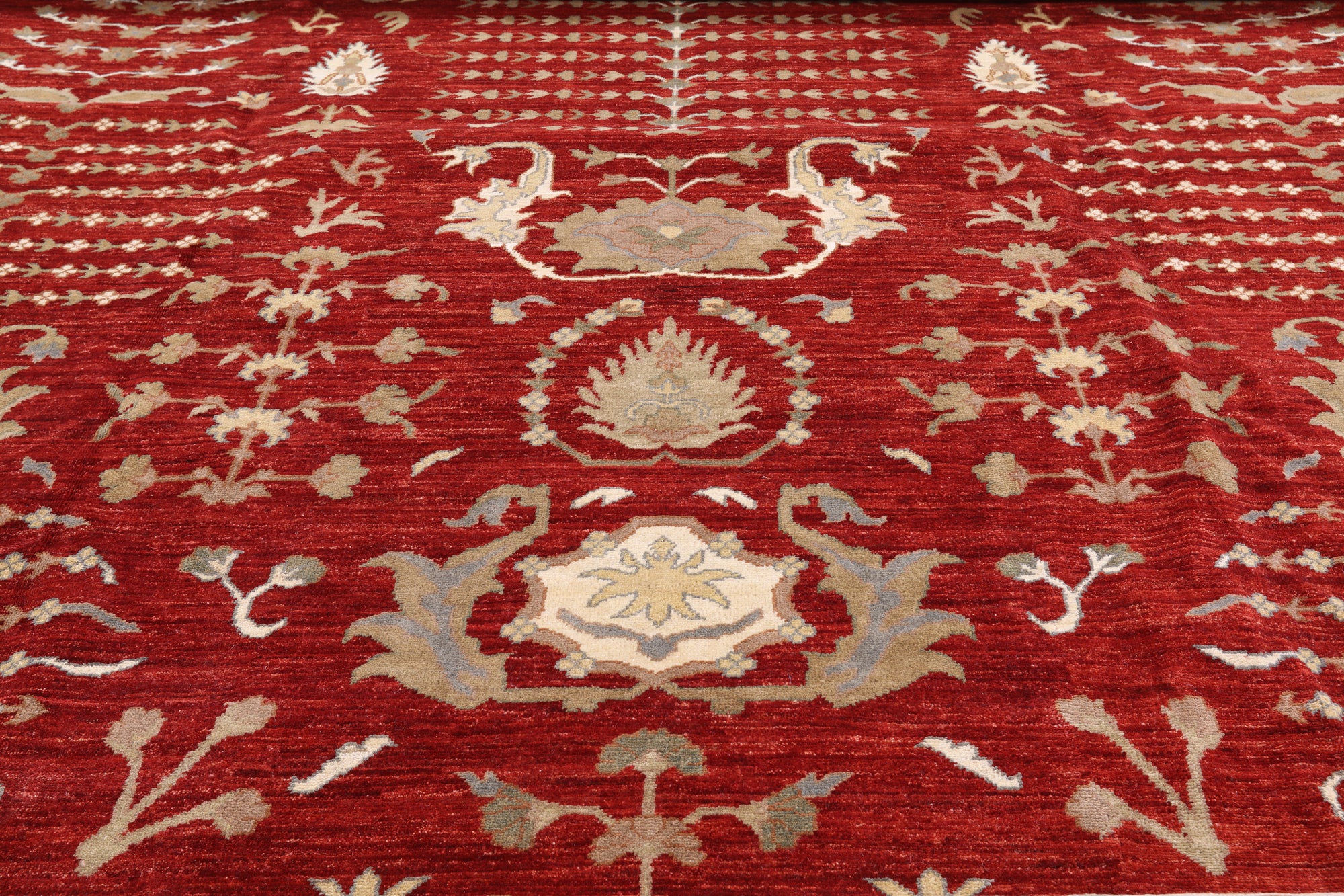 Red Peshawar Hand Knotted Area Rug - 12' 0" X 14' 10" - Golden Nile