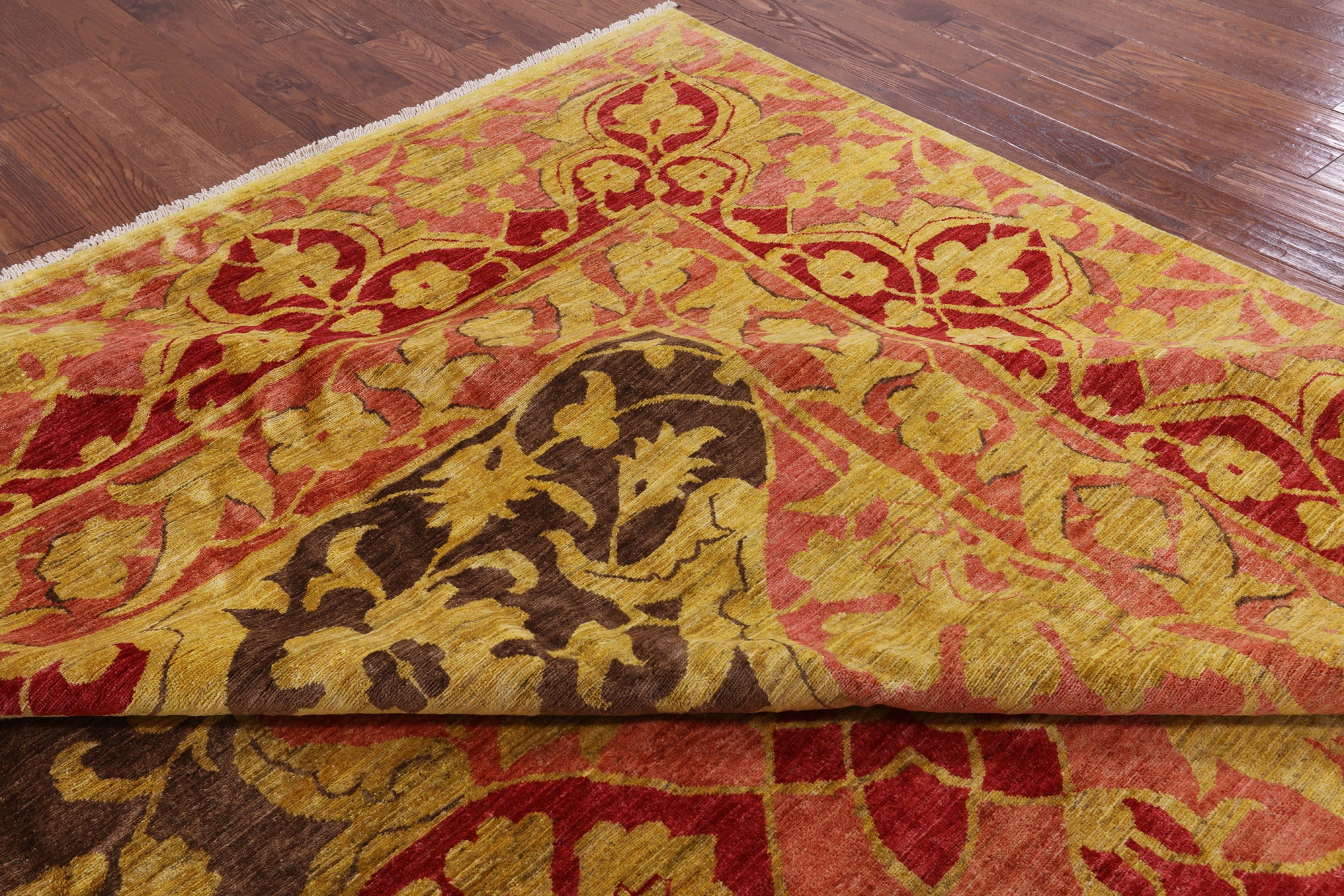 William Morris Handmade Wool Area Rug - 12' 0" X 14' 8" - Golden Nile