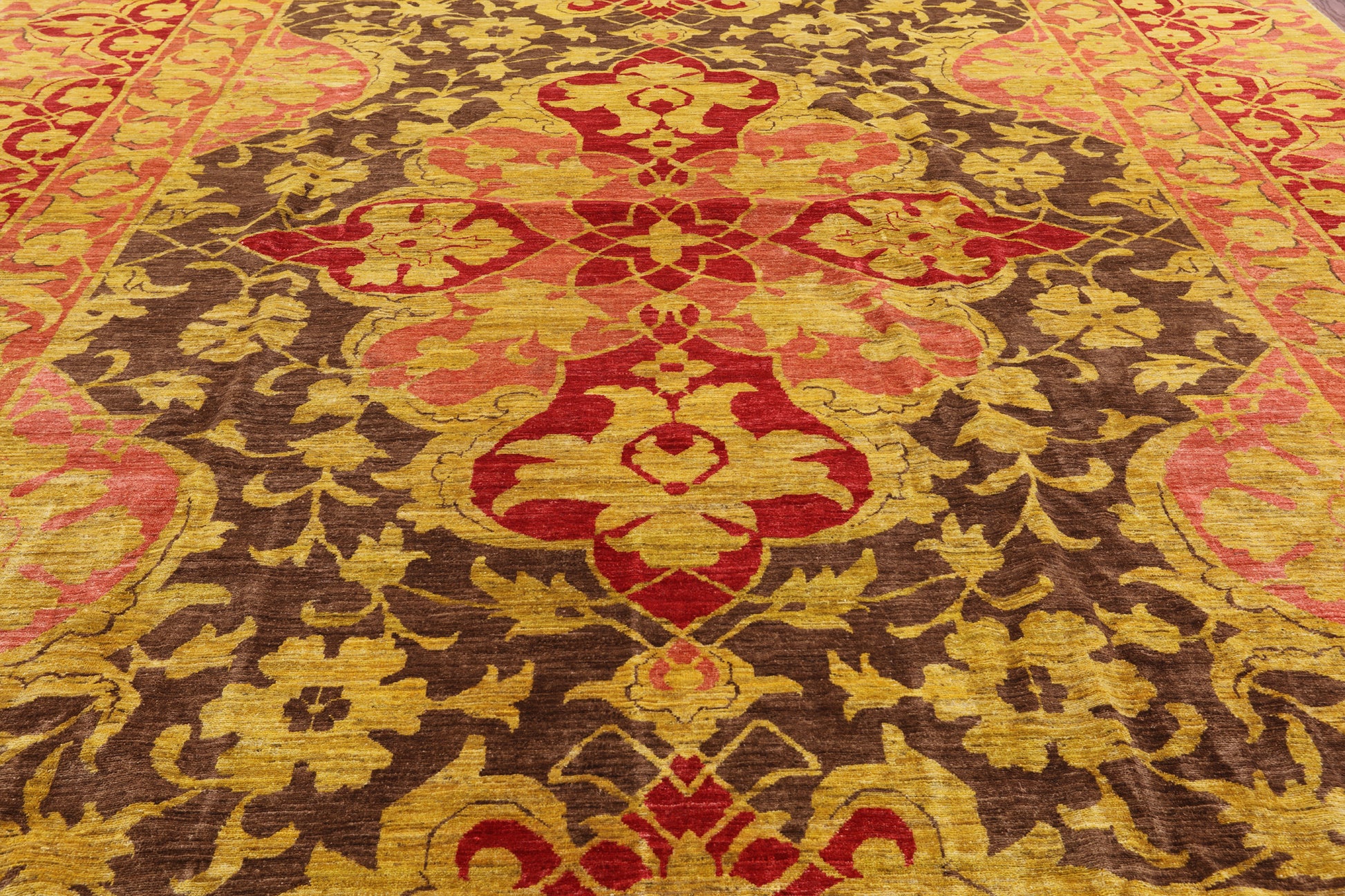 William Morris Handmade Wool Area Rug - 12' 0" X 14' 8" - Golden Nile