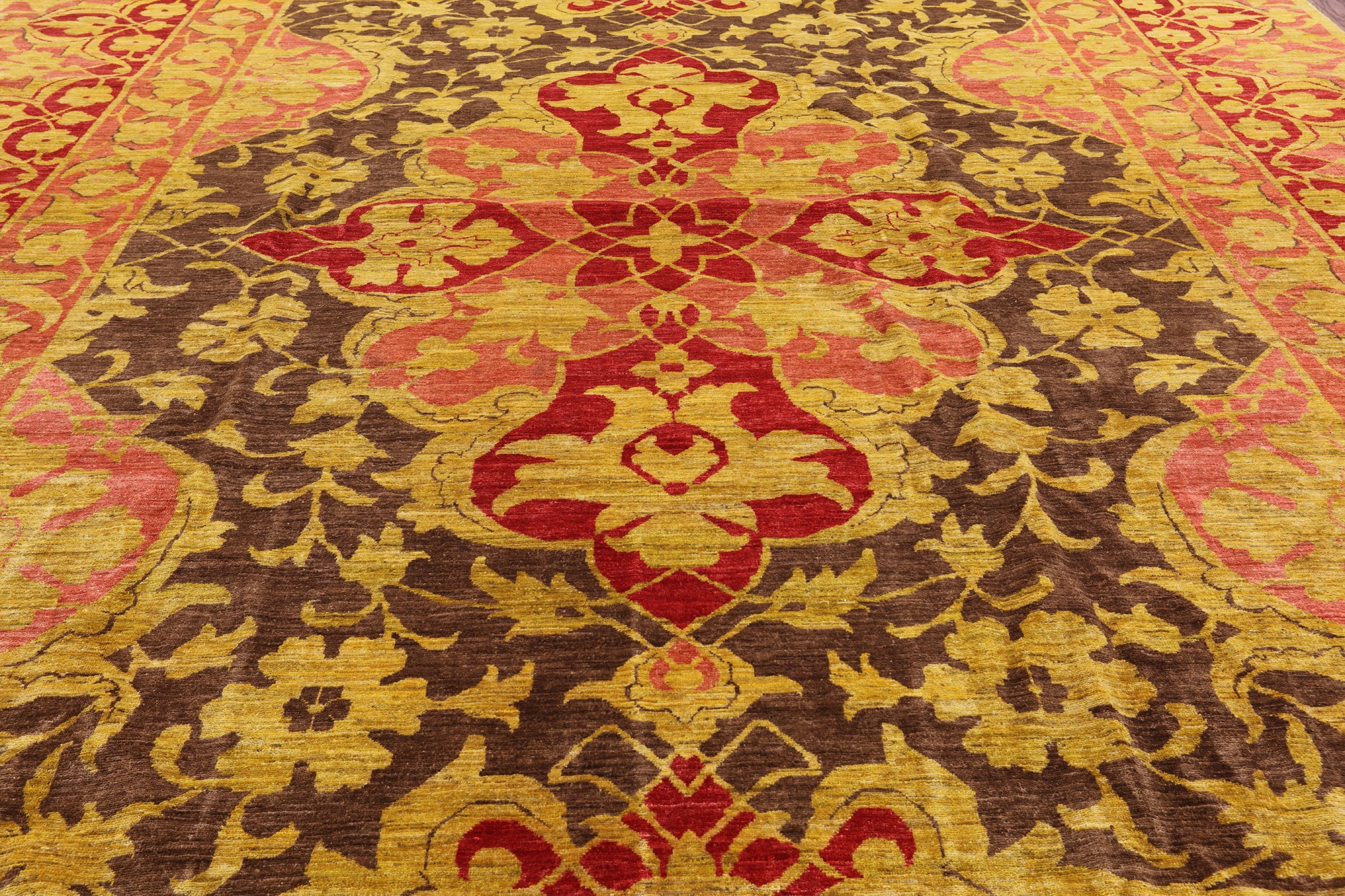 William Morris Handmade Wool Area Rug - 12' 0" X 14' 8" - Golden Nile