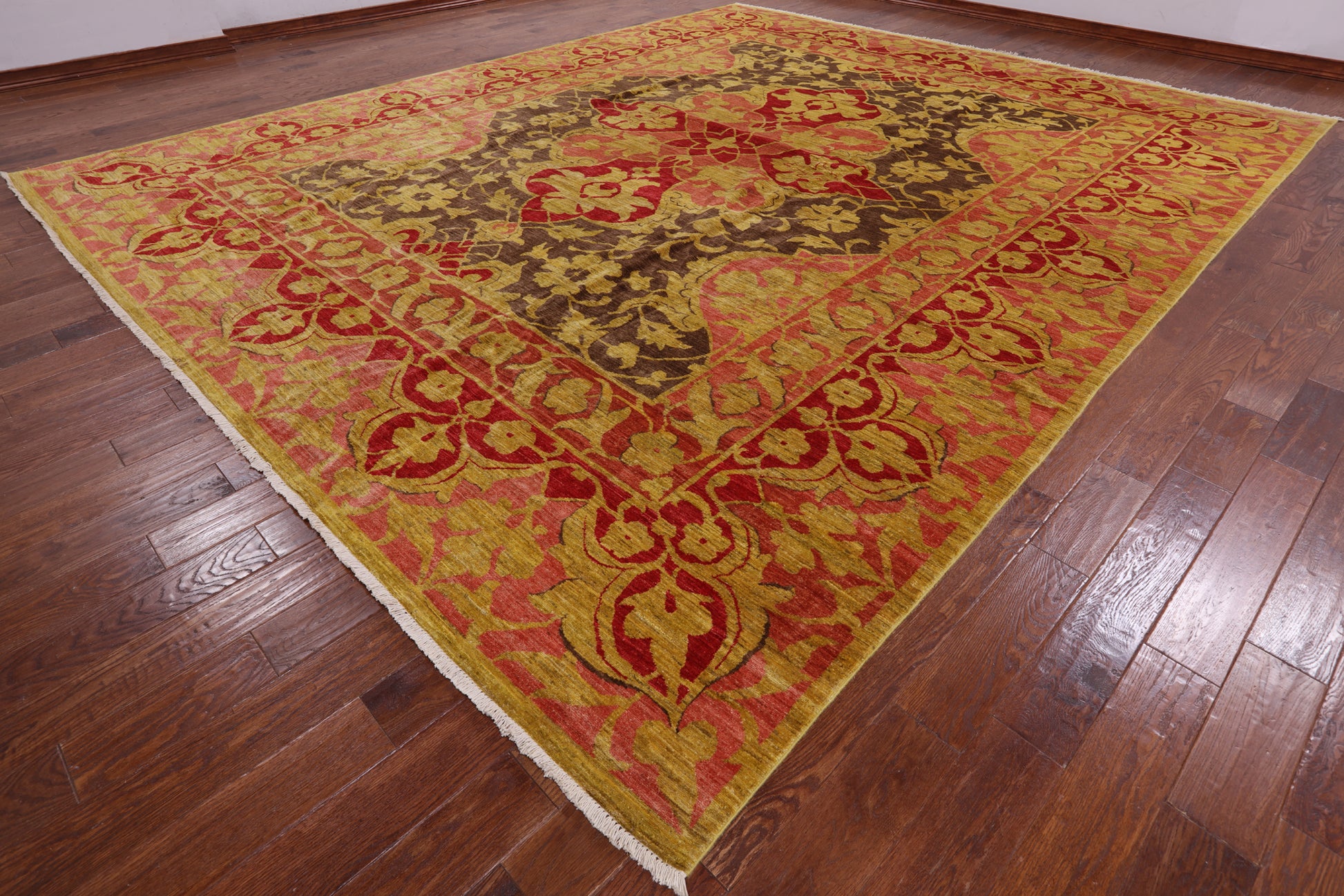 William Morris Handmade Wool Area Rug - 12' 0" X 14' 8" - Golden Nile