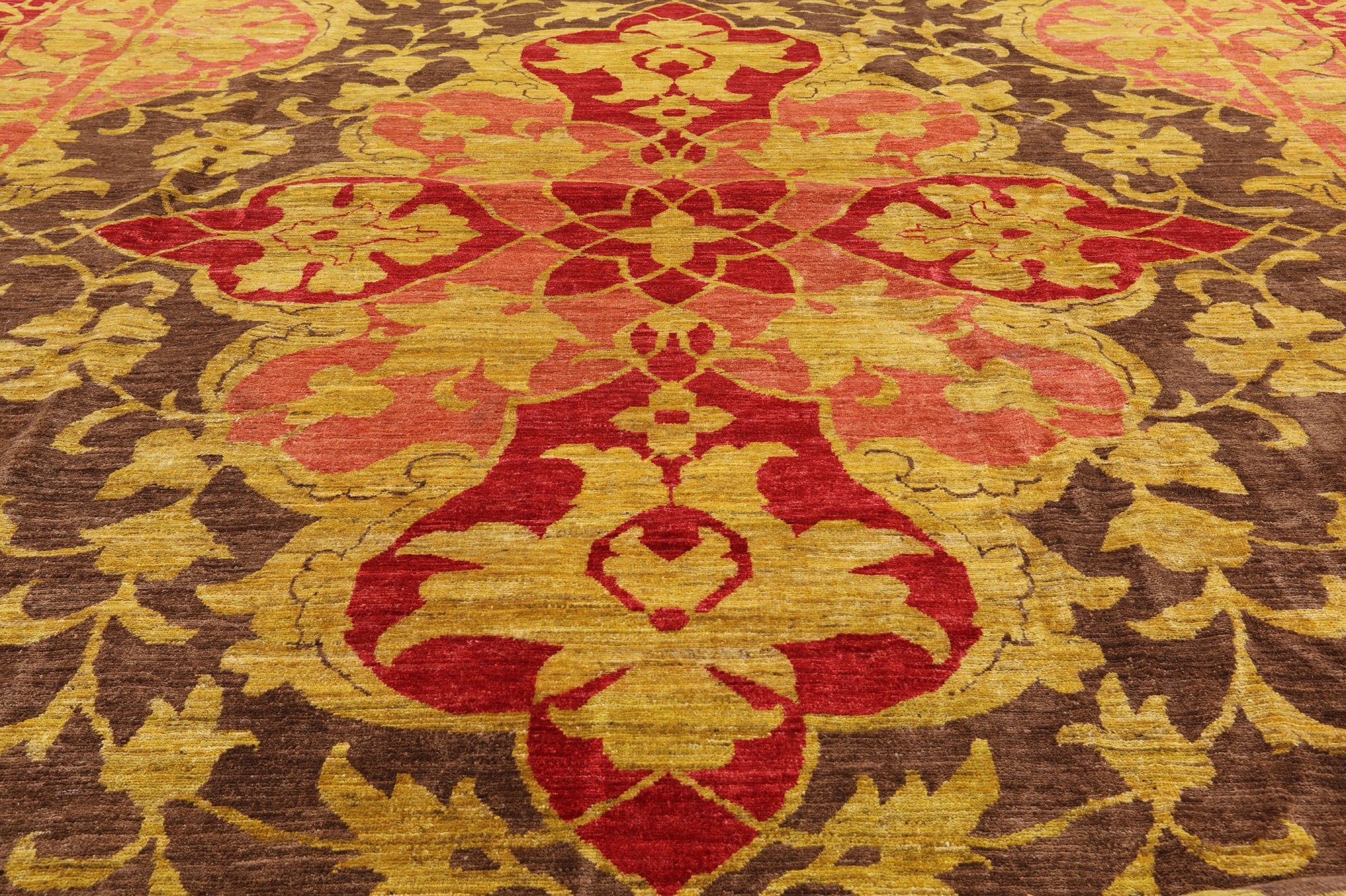 William Morris Handmade Wool Area Rug - 12' 0" X 14' 8" - Golden Nile