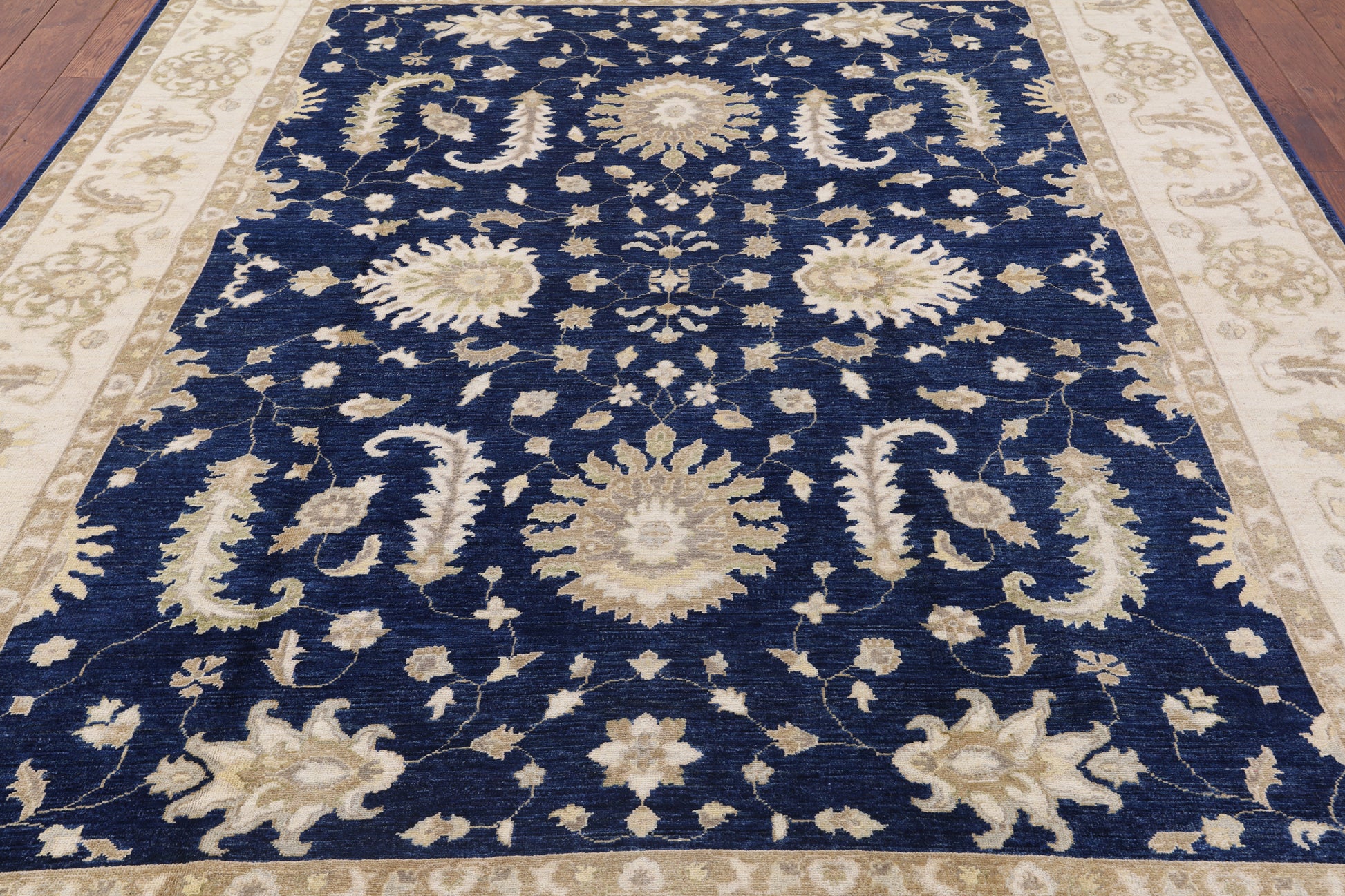Blue Turkish Oushak Handmade Wool Rug - 7' 10" X 9' 7" - Golden Nile