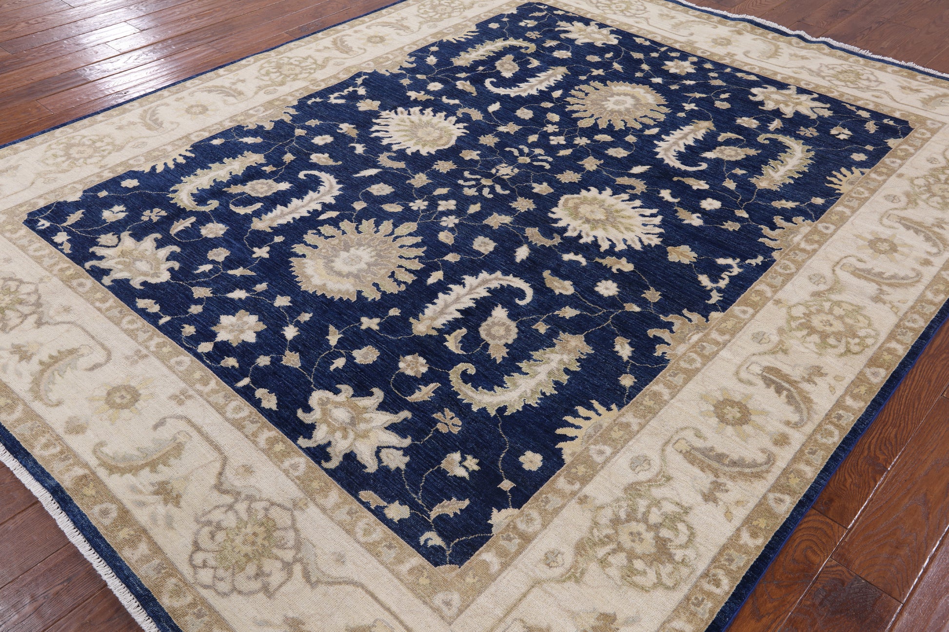 Blue Turkish Oushak Handmade Wool Rug - 7' 10" X 9' 7" - Golden Nile