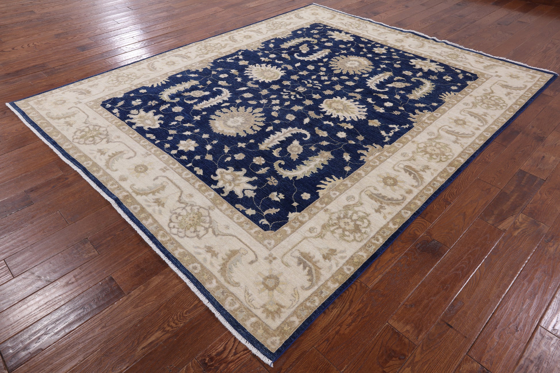 Blue Turkish Oushak Handmade Wool Rug - 7' 10" X 9' 7" - Golden Nile