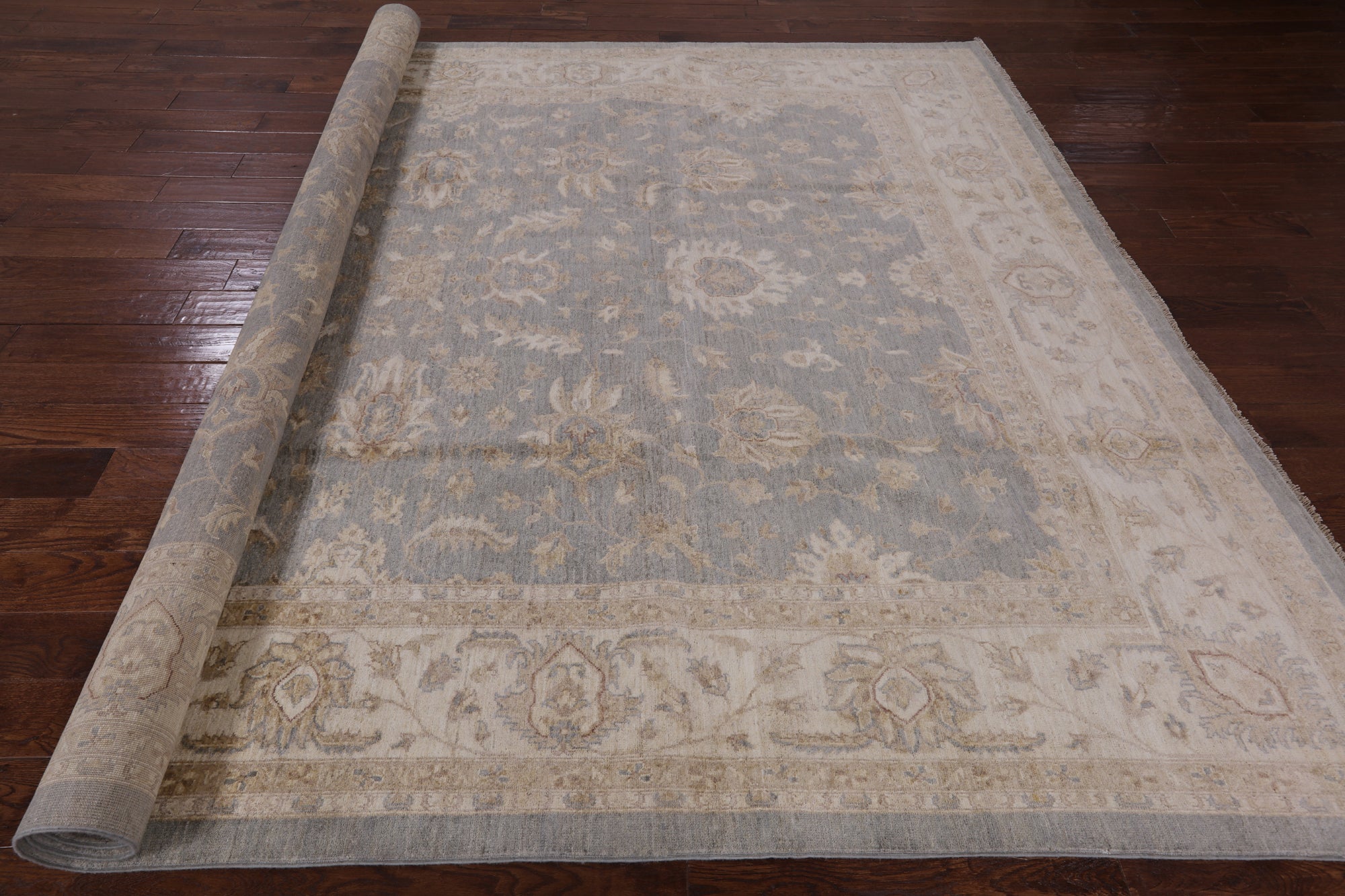 Grey Peshawar Hand Knotted Wool Area Rug - 9' 0" X 12' 0" - Golden Nile