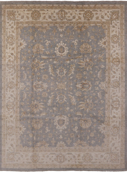 Grey Peshawar Hand Knotted Wool Area Rug - 9' 0" X 12' 0" - Golden Nile