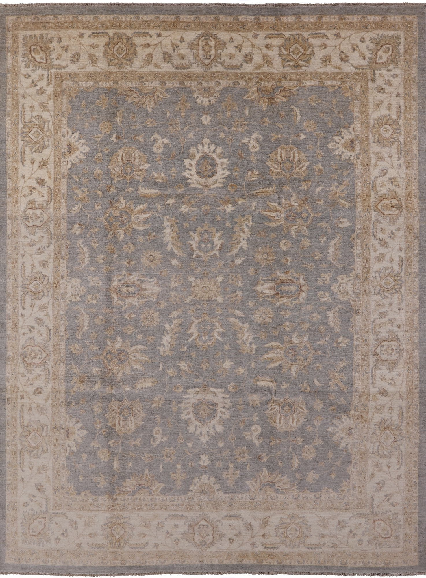Grey Peshawar Hand Knotted Wool Area Rug - 9' 0" X 12' 0" - Golden Nile