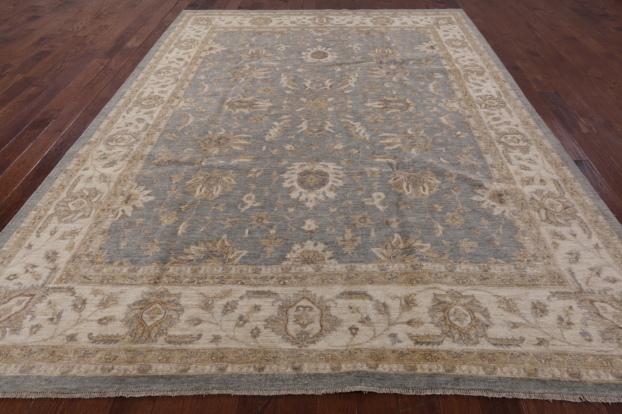 Grey Peshawar Hand Knotted Wool Area Rug - 9' 0" X 12' 0" - Golden Nile