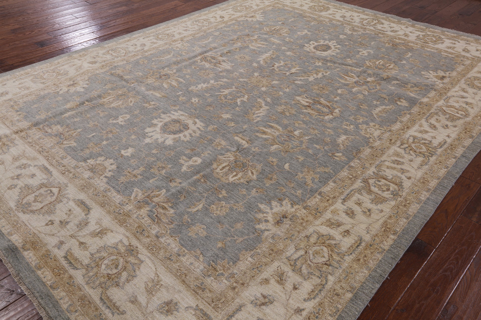 Grey Peshawar Hand Knotted Wool Area Rug - 9' 0" X 12' 0" - Golden Nile