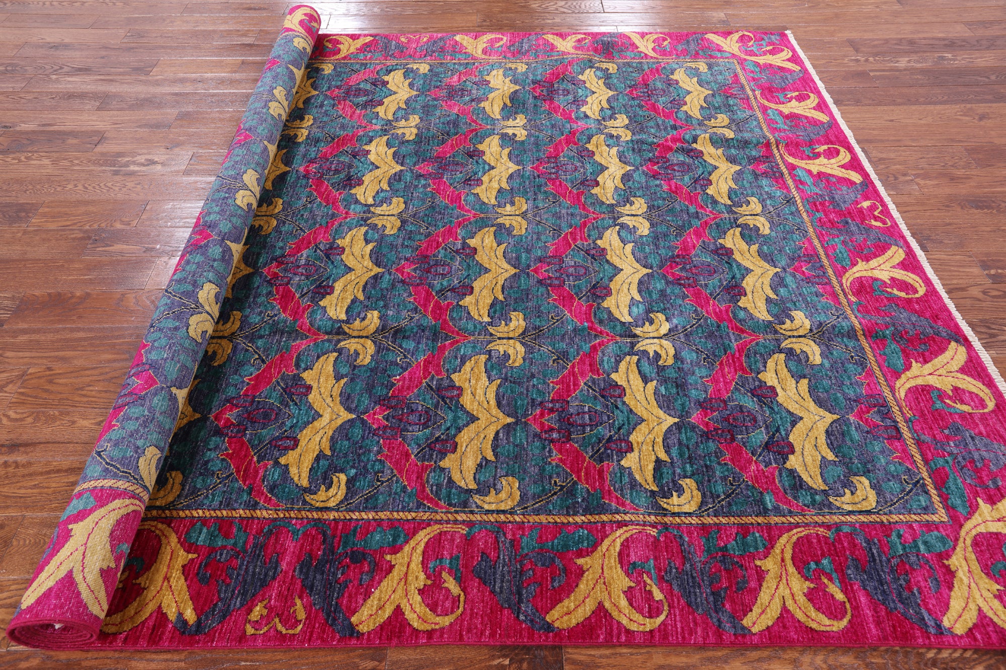 Blue William Morris Handmade Area Rug - 7' 10" X 9' 10" - Golden Nile
