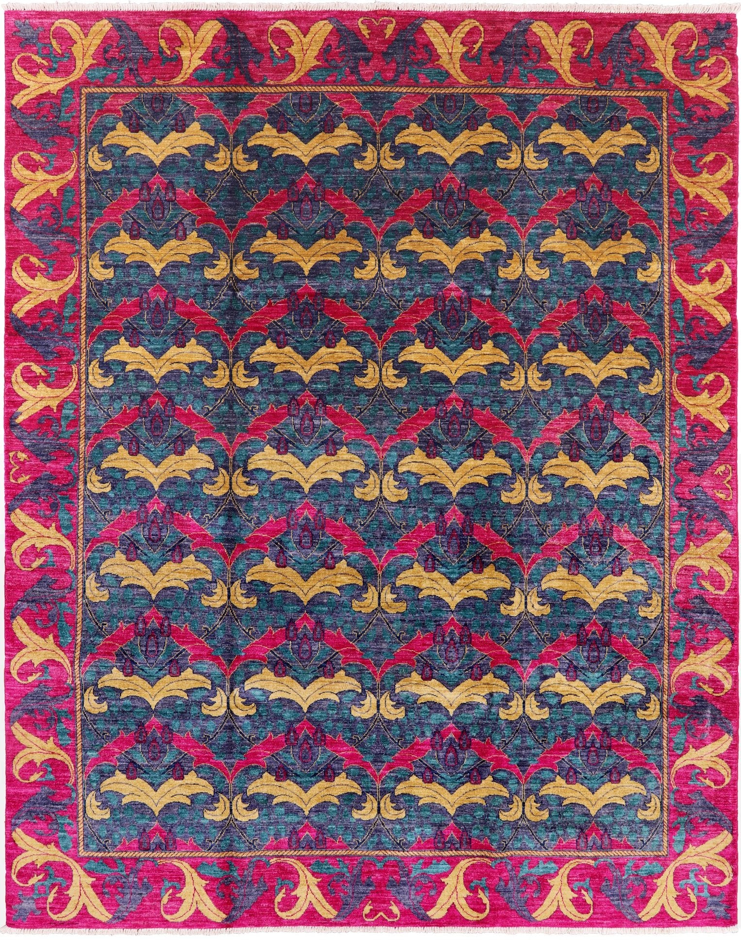 Blue William Morris Handmade Area Rug - 7' 10" X 9' 10" - Golden Nile