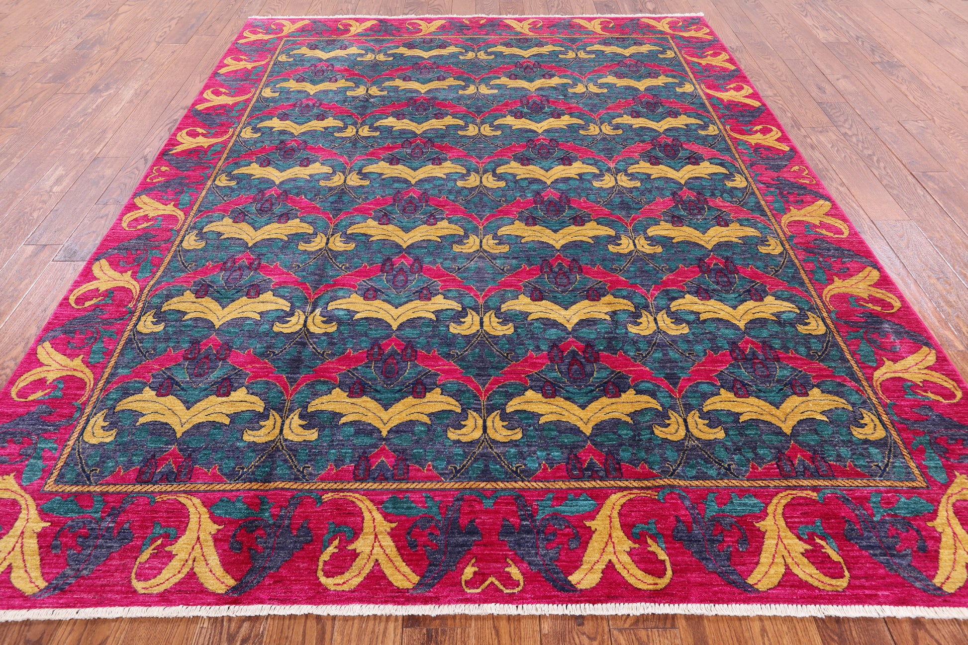 Blue William Morris Handmade Area Rug - 7' 10" X 9' 10" - Golden Nile