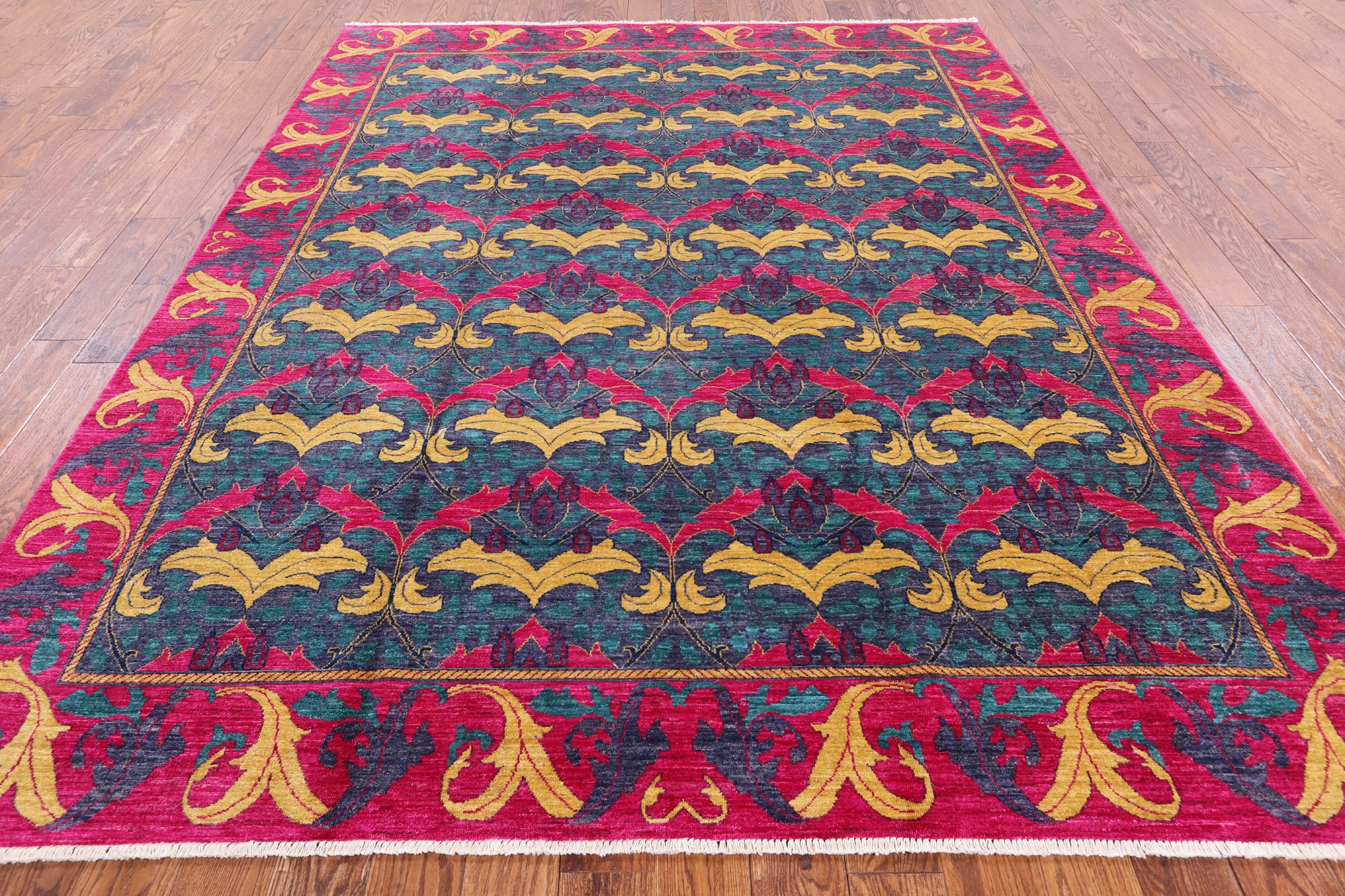 Blue William Morris Handmade Area Rug - 7' 10" X 9' 10" - Golden Nile