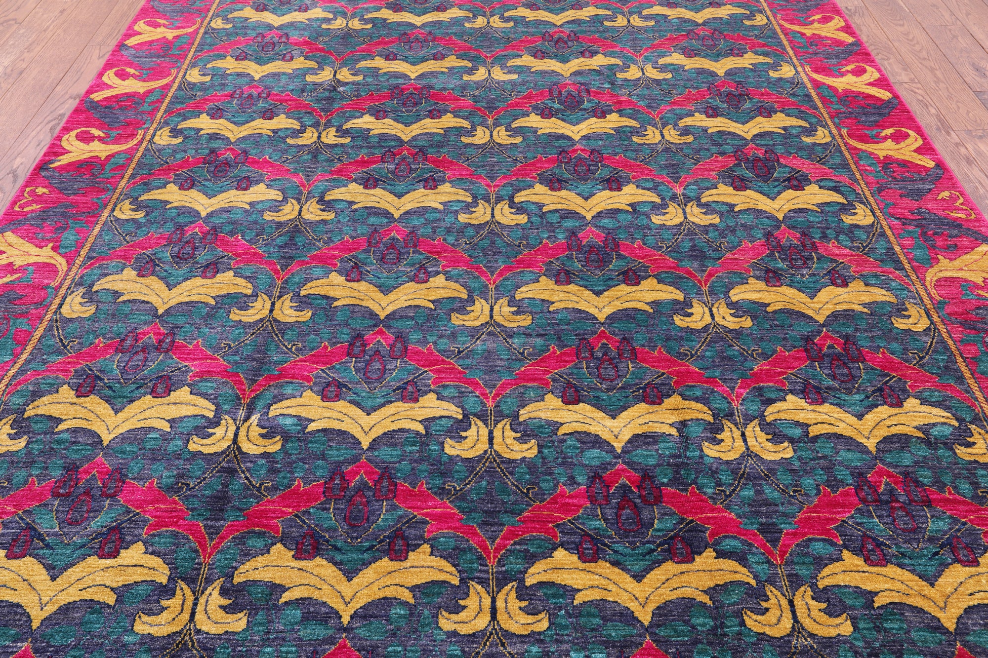 Blue William Morris Handmade Area Rug - 7' 10" X 9' 10" - Golden Nile