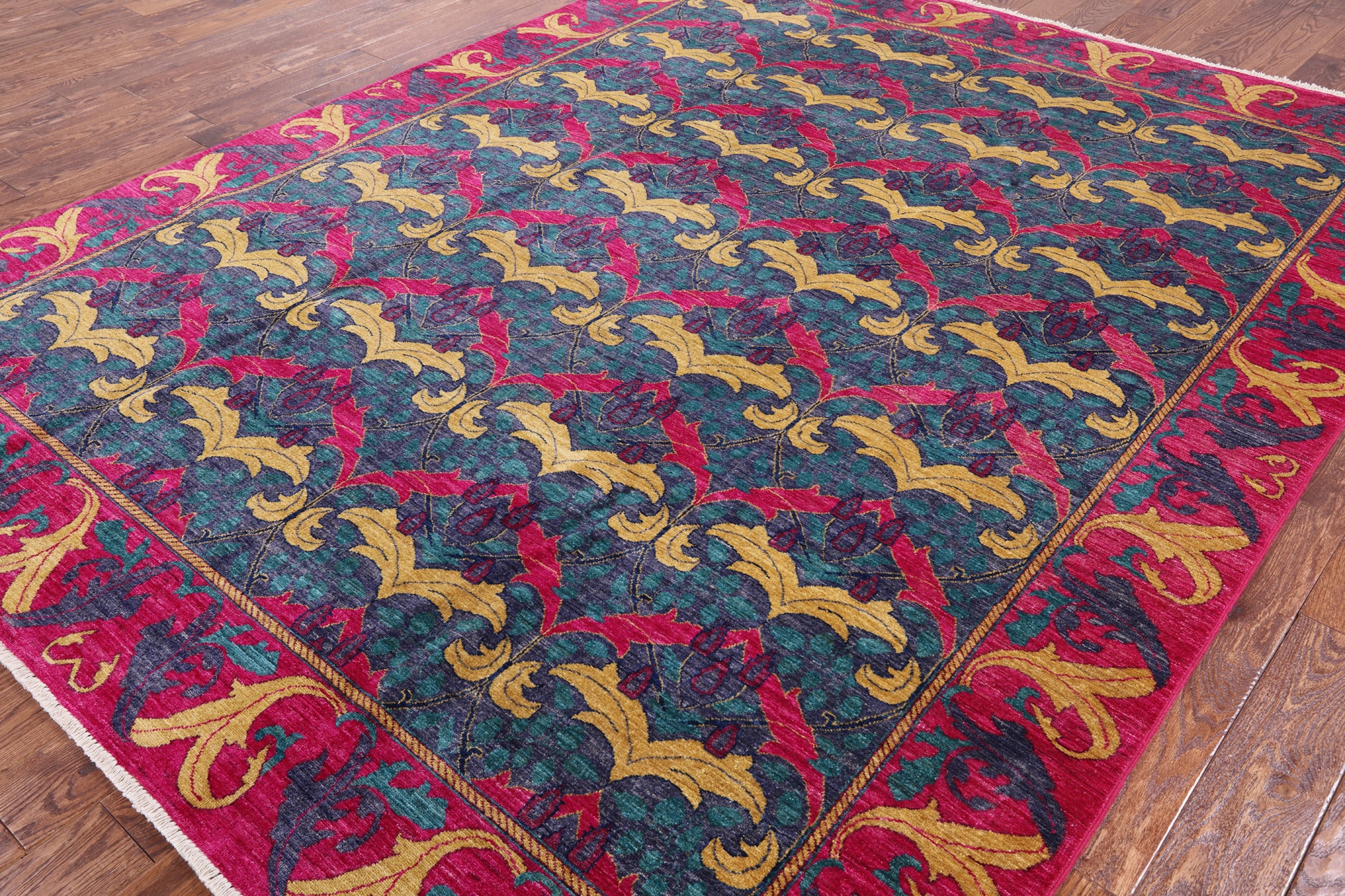 Blue William Morris Handmade Area Rug - 7' 10" X 9' 10" - Golden Nile