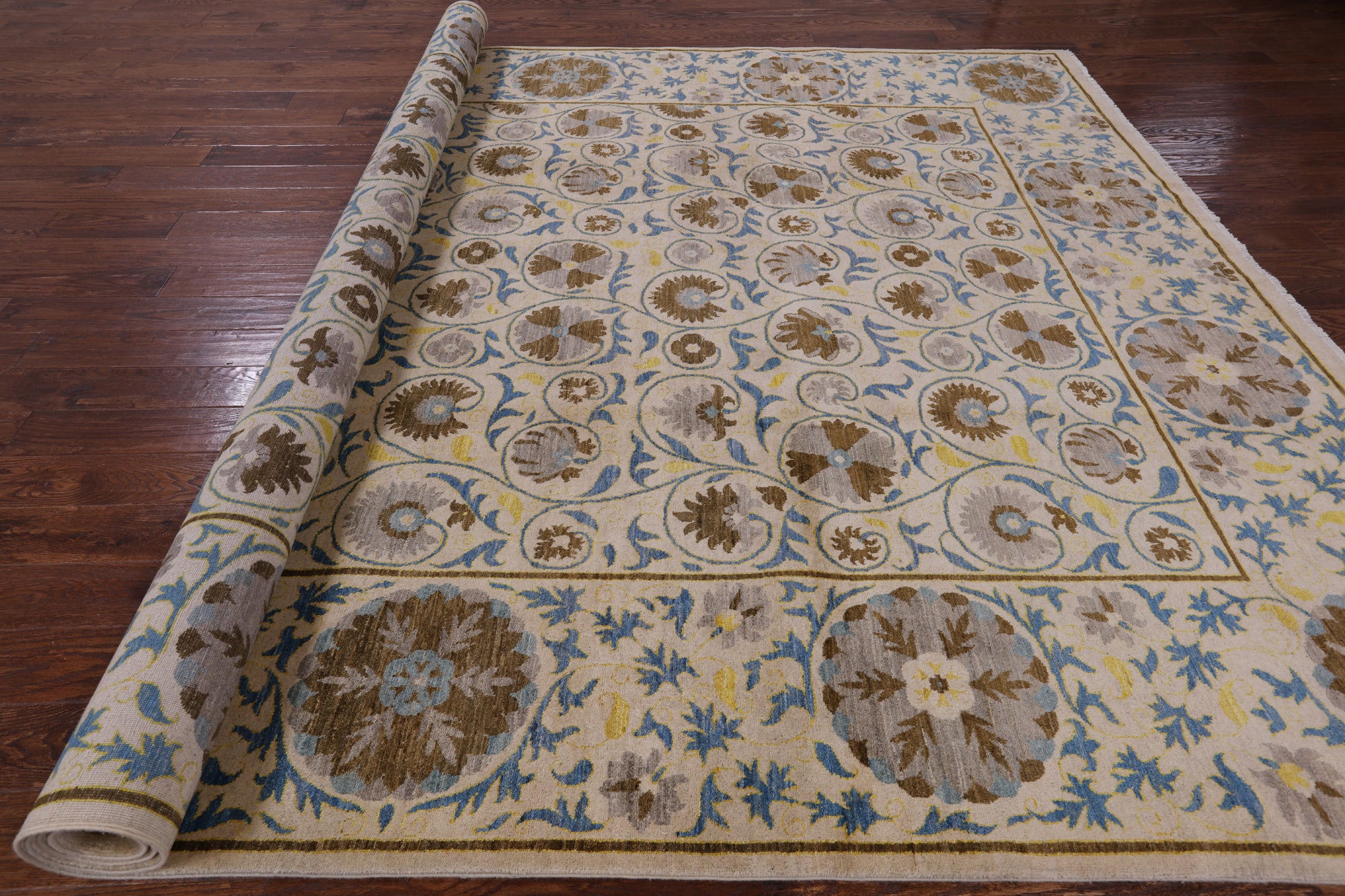 Ivory William Morris Handmade Wool Rug - 9' 3" X 11' 9" - Golden Nile