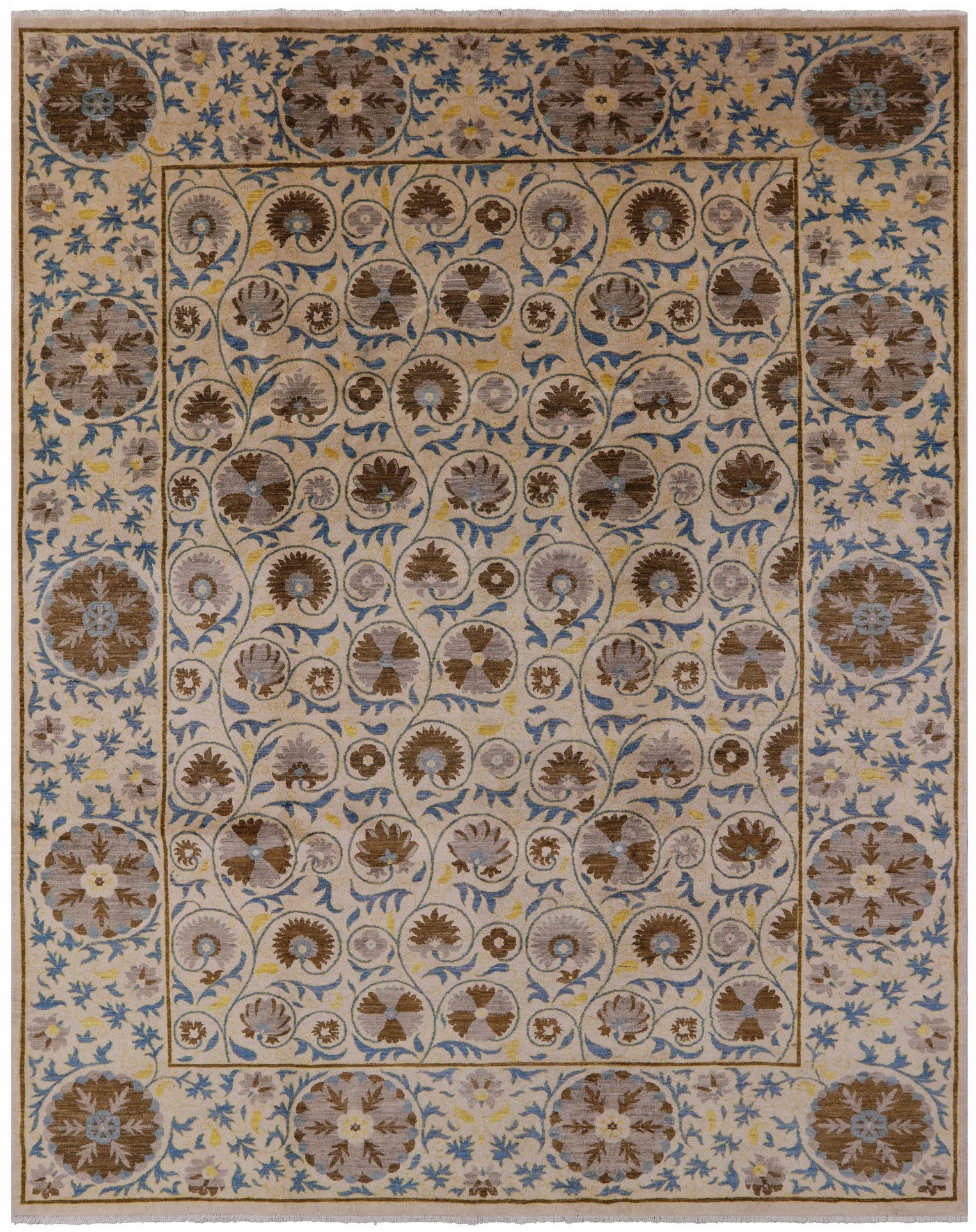 Ivory William Morris Handmade Wool Rug - 9' 3" X 11' 9" - Golden Nile