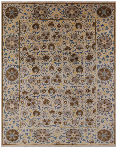 Ivory William Morris Handmade Wool Rug - 9' 3