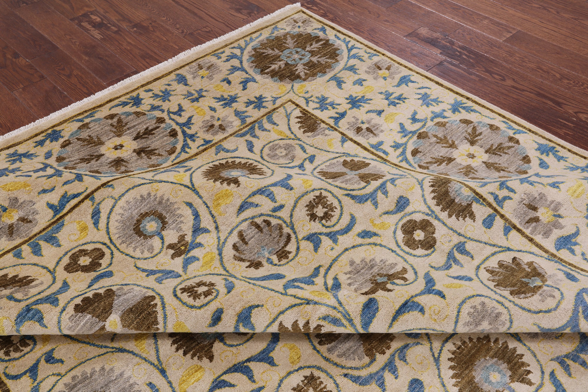 Ivory William Morris Handmade Wool Rug - 9' 3" X 11' 9" - Golden Nile