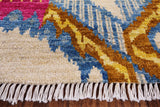 Ivory Ikat Handmade Wool Area Rug - 6' 1" X 9' 3" - Golden Nile