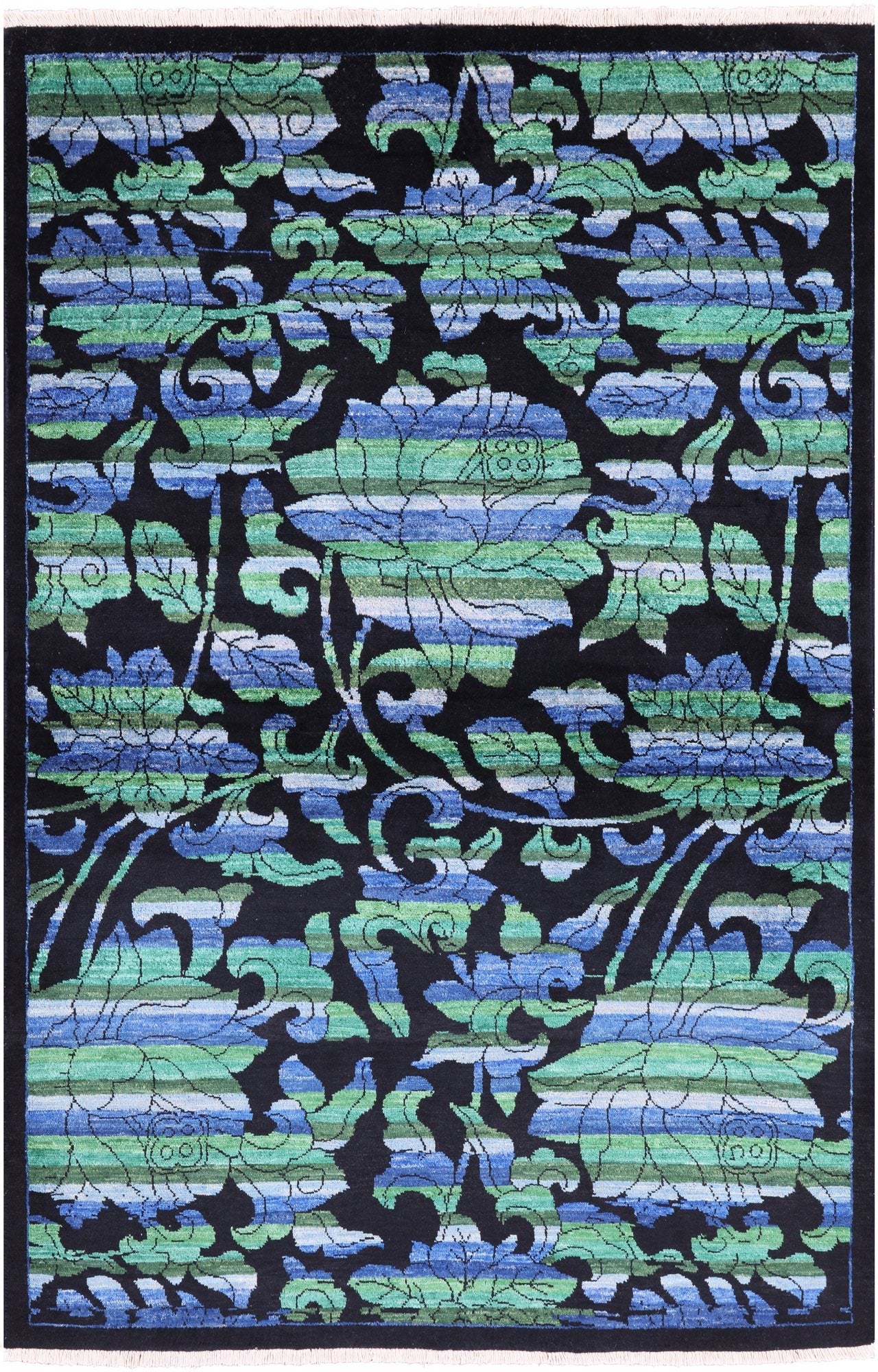 Black William Morris Rose Garden Handmade Wool Area Rug - 4' 1" X 6' 2" - Golden Nile