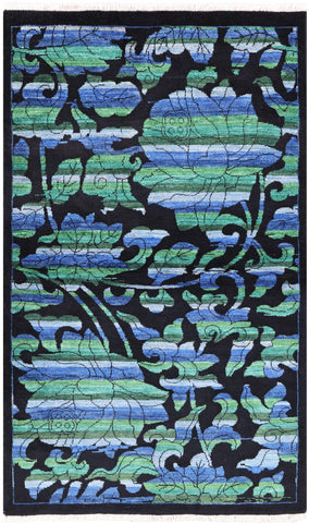 Black Rose Garden William Morris Handmade Wool Rug - 3' 2