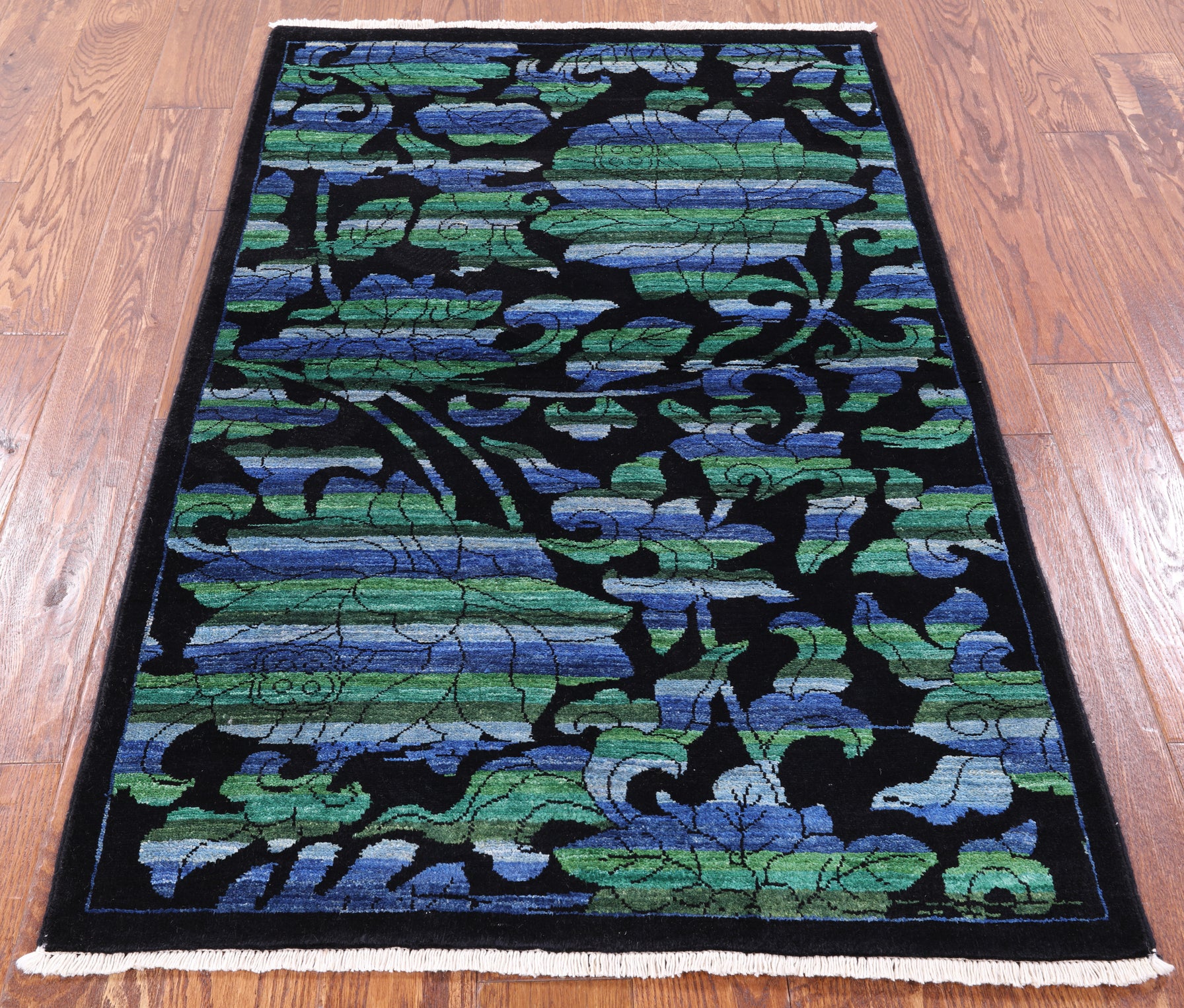 Black Rose Garden William Morris Handmade Wool Rug - 3' 2" X 5' 0" - Golden Nile