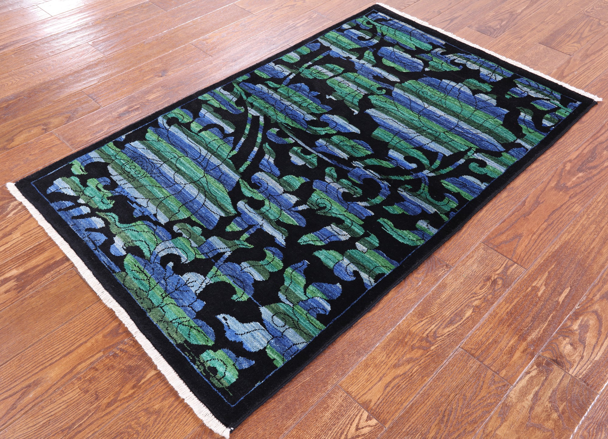 Black Rose Garden William Morris Handmade Wool Rug - 3' 2" X 5' 0" - Golden Nile