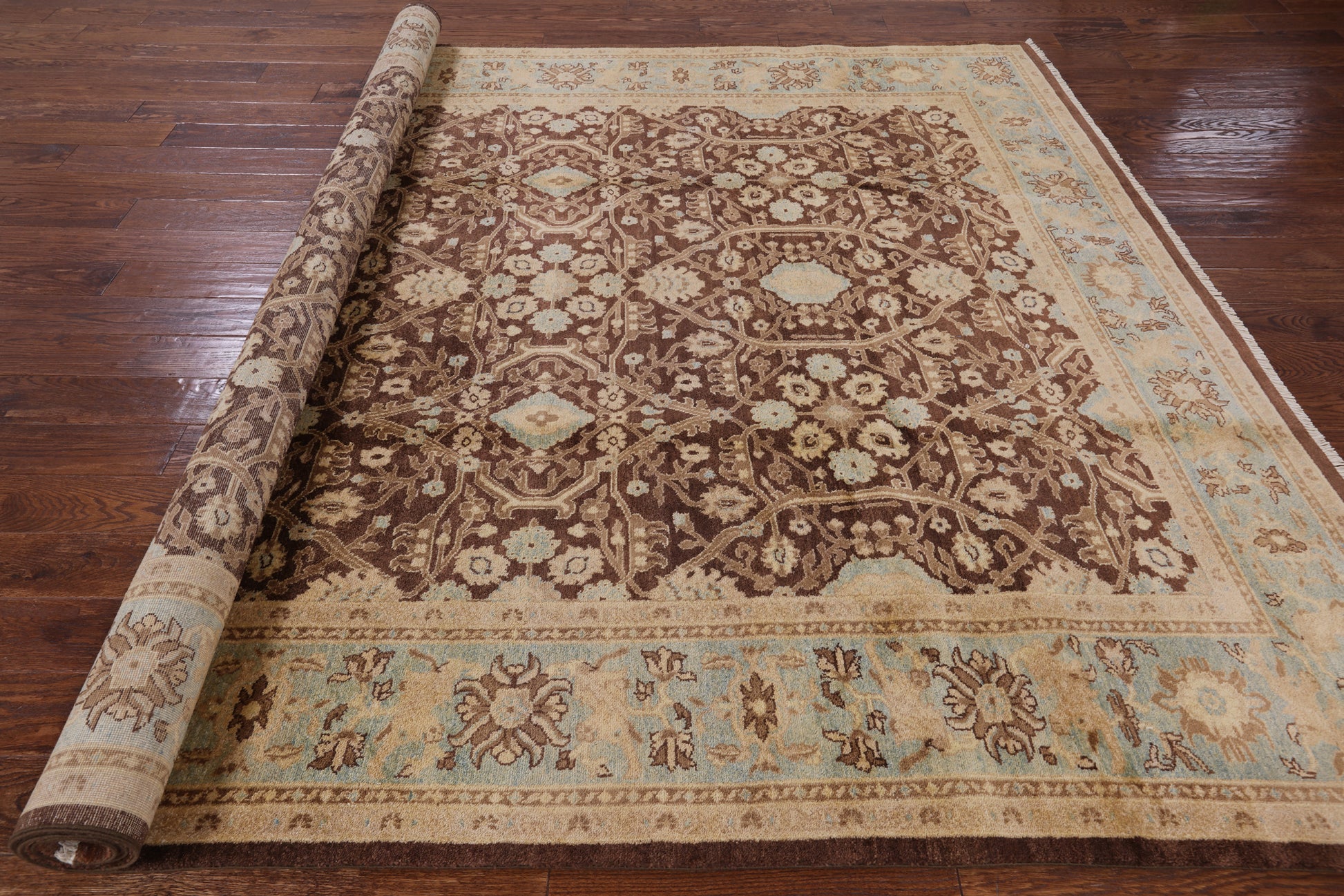 Brown Peshawar Hand Knotted Area Rug - 8' 2" X 9' 10" - Golden Nile