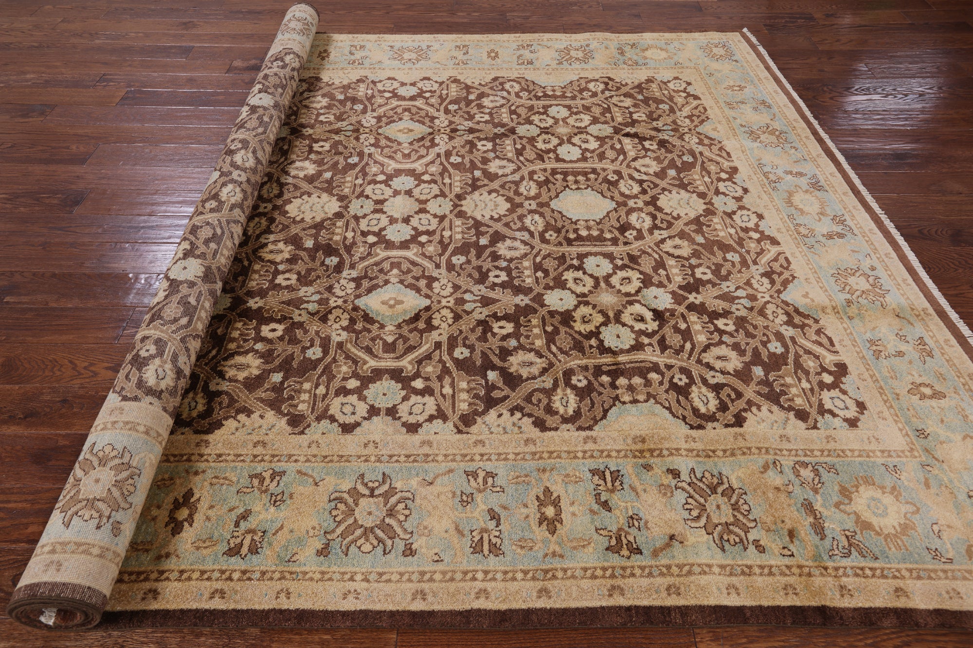 Brown Peshawar Hand Knotted Area Rug - 8' 2" X 9' 10" - Golden Nile