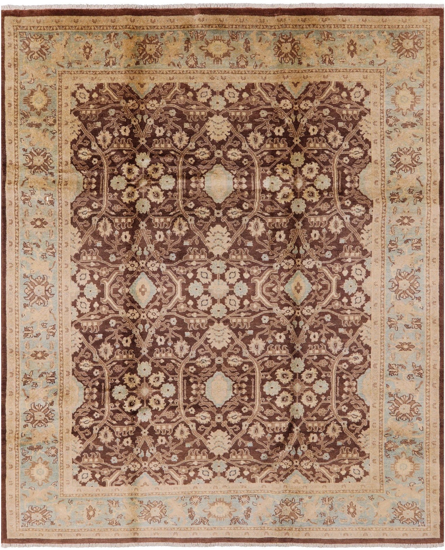 Brown Peshawar Hand Knotted Area Rug - 8' 2" X 9' 10" - Golden Nile