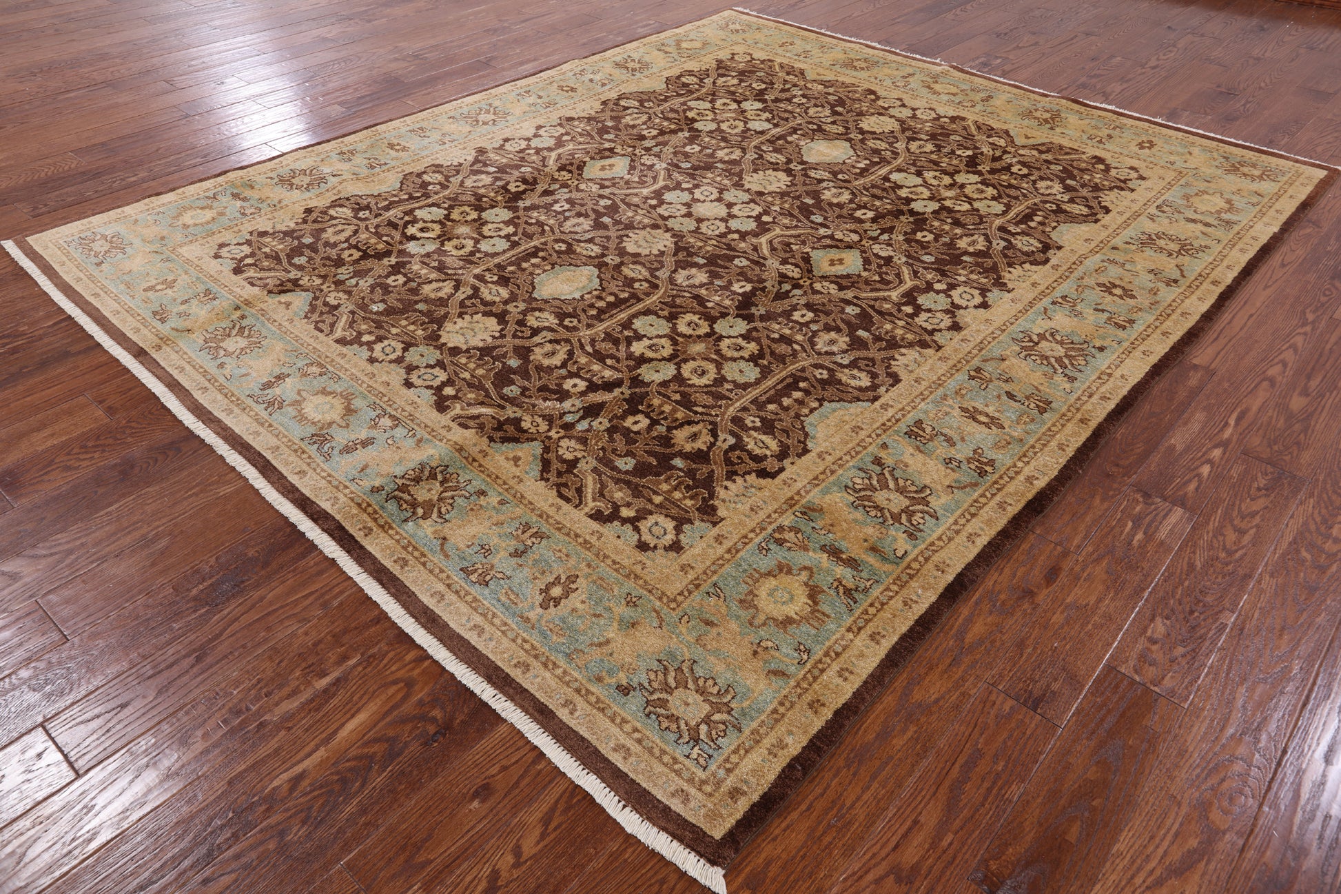 Brown Peshawar Hand Knotted Area Rug - 8' 2" X 9' 10" - Golden Nile