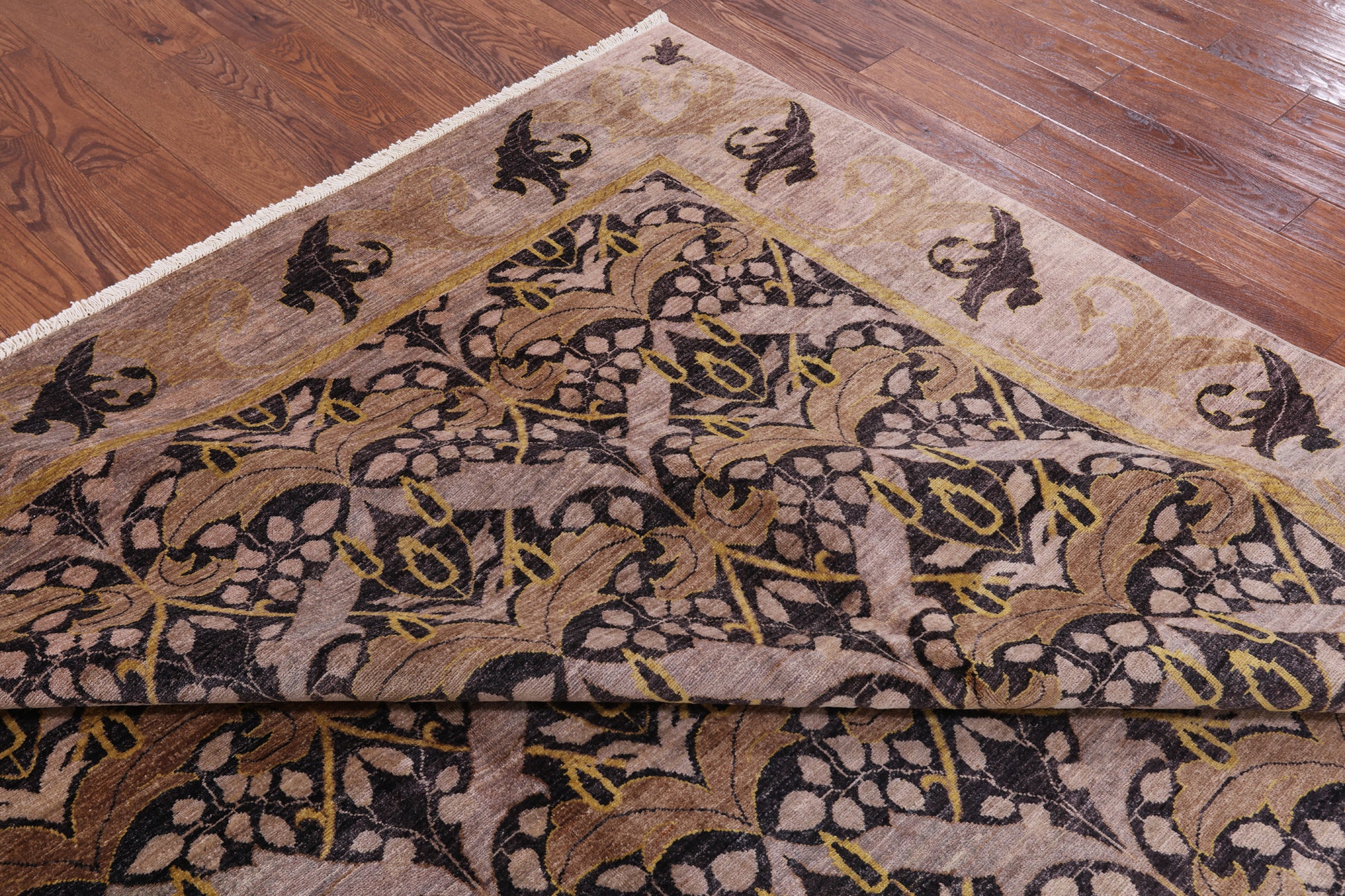 William Morris Handmade Wool Area Rug - 9' 1" X 12' 6" - Golden Nile