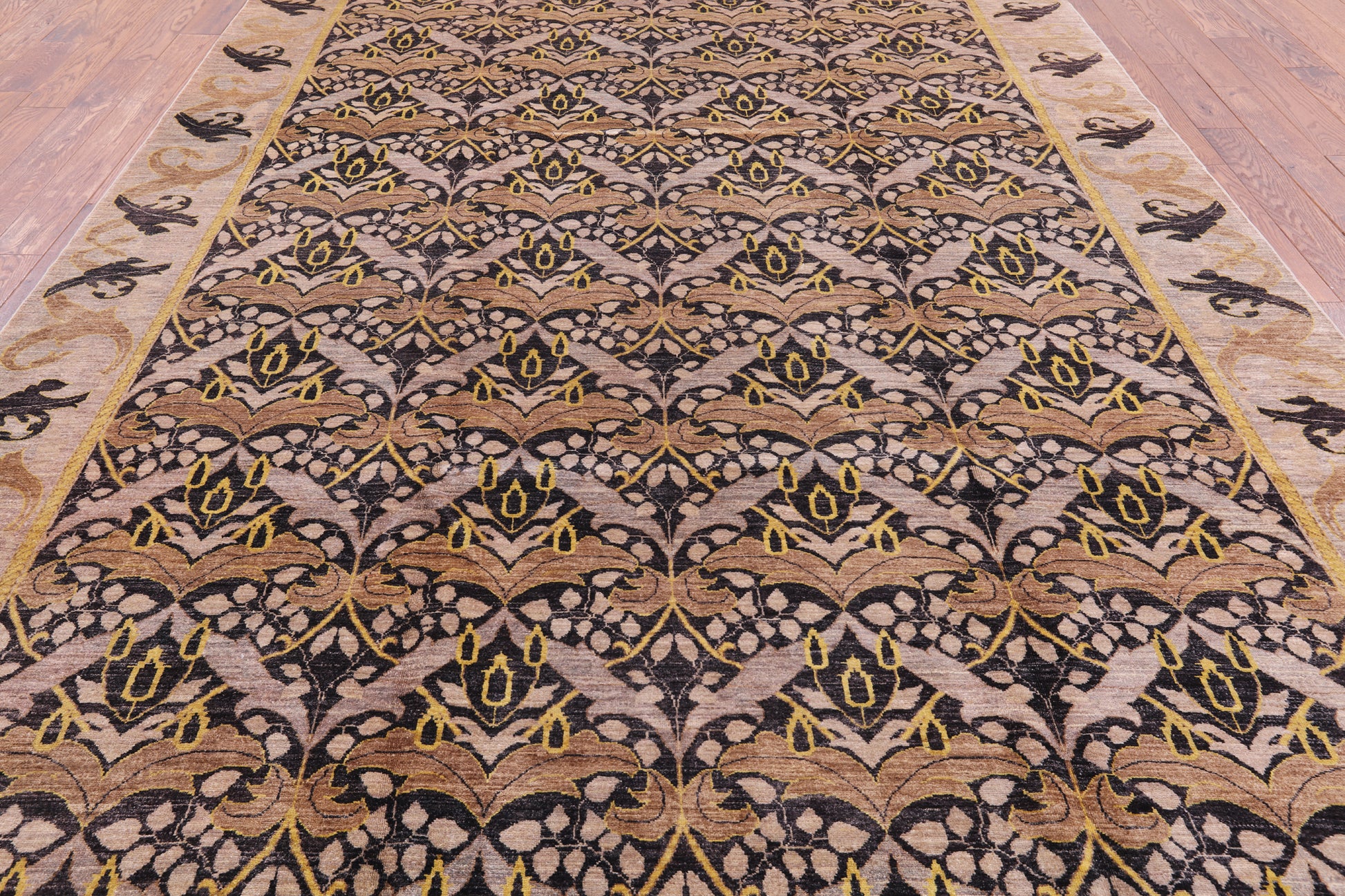 William Morris Handmade Wool Area Rug - 9' 1" X 12' 6" - Golden Nile