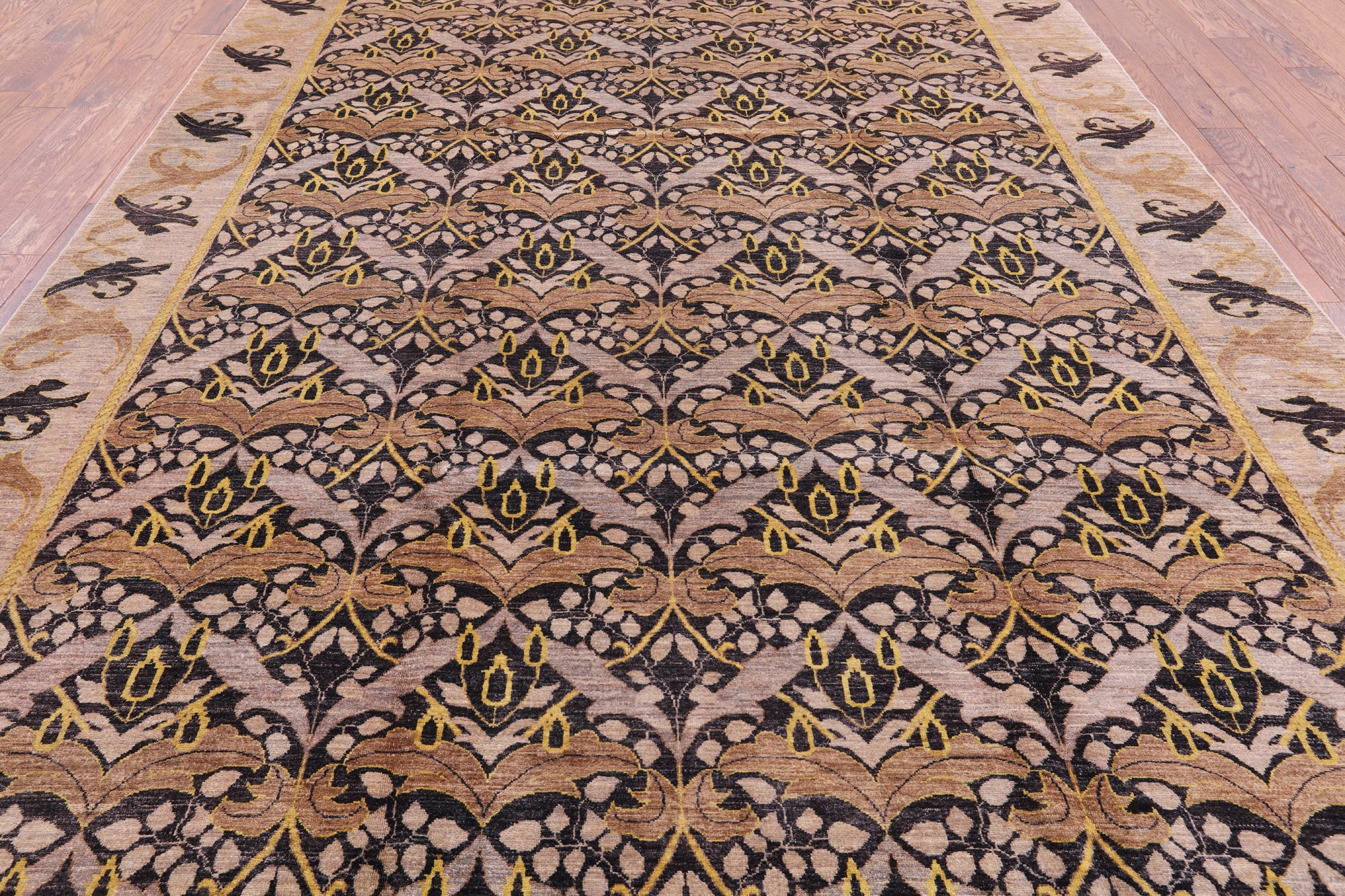 William Morris Handmade Wool Area Rug - 9' 1" X 12' 6" - Golden Nile