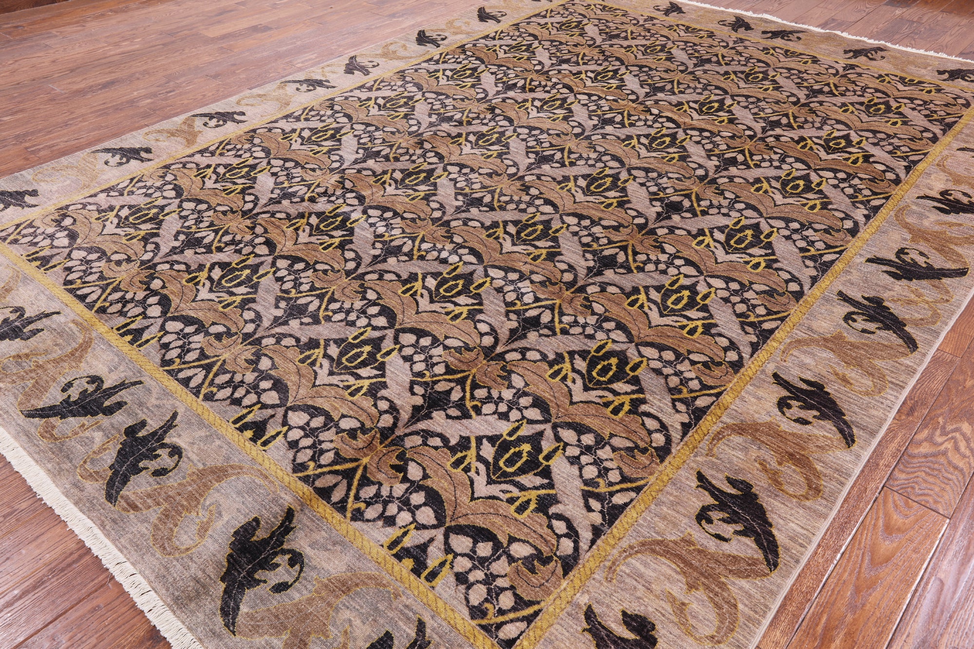 William Morris Handmade Wool Area Rug - 9' 1" X 12' 6" - Golden Nile