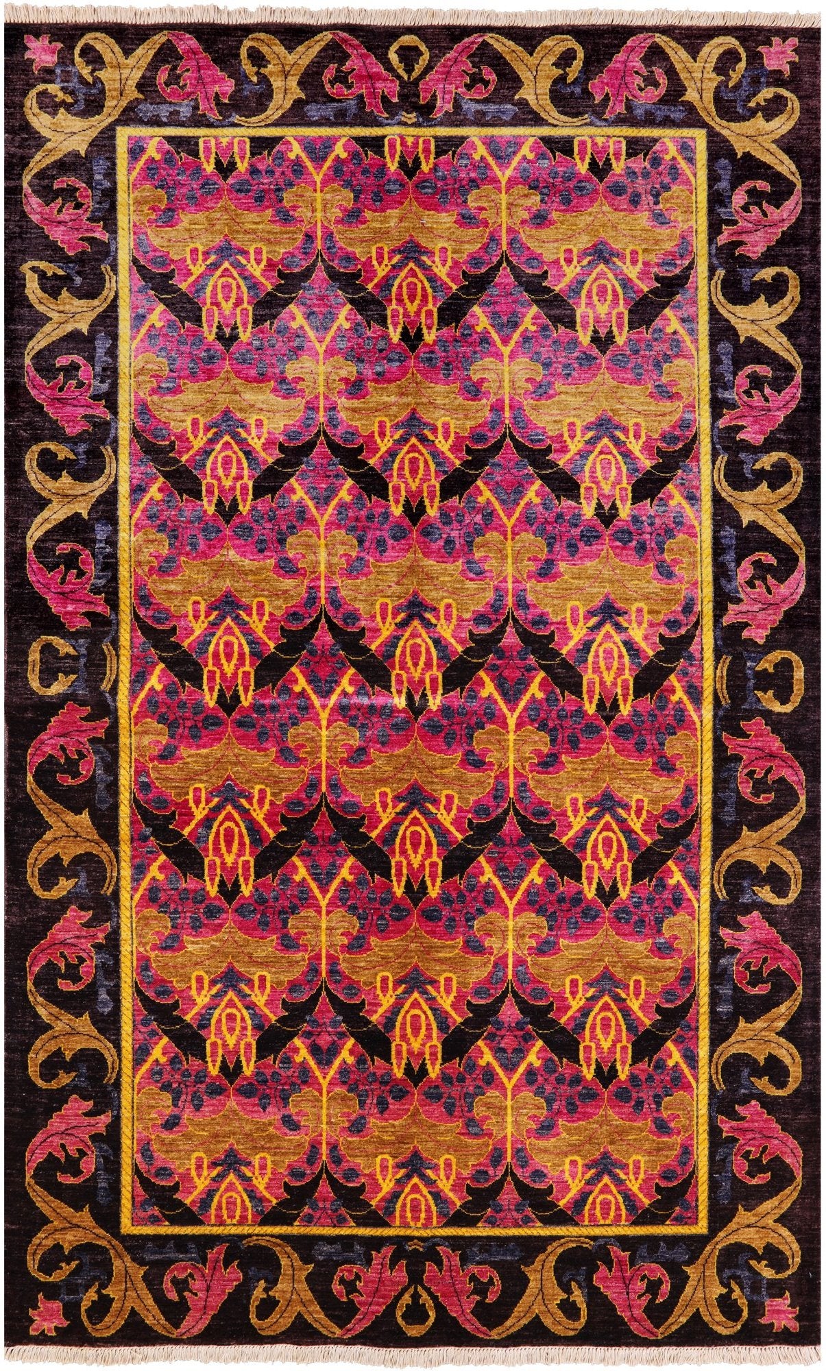 Pink William Morris Hand Knotted Area Rug - 6' 2" X 9' 9" - Golden Nile