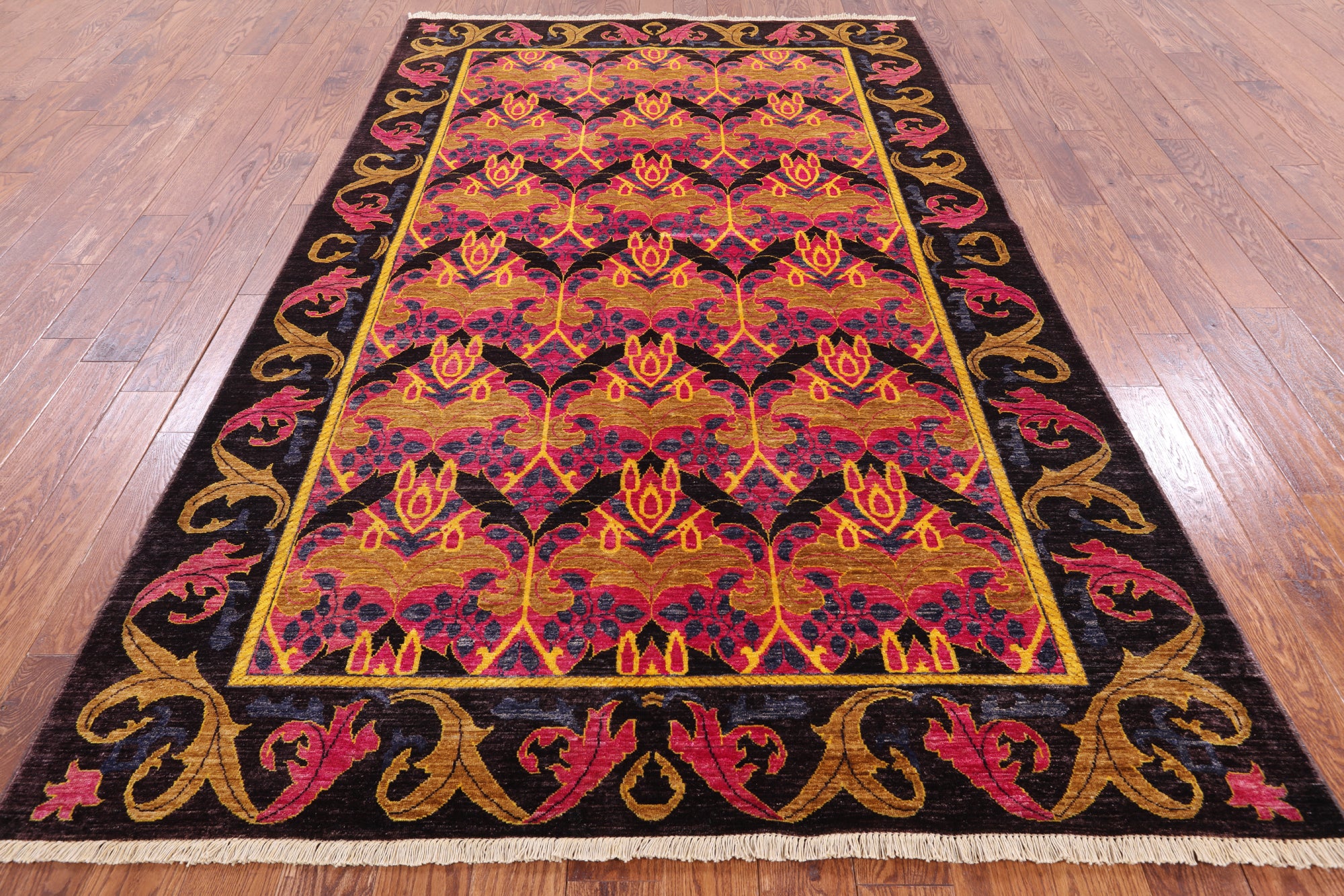 Pink William Morris Hand Knotted Area Rug - 6' 2" X 9' 9" - Golden Nile