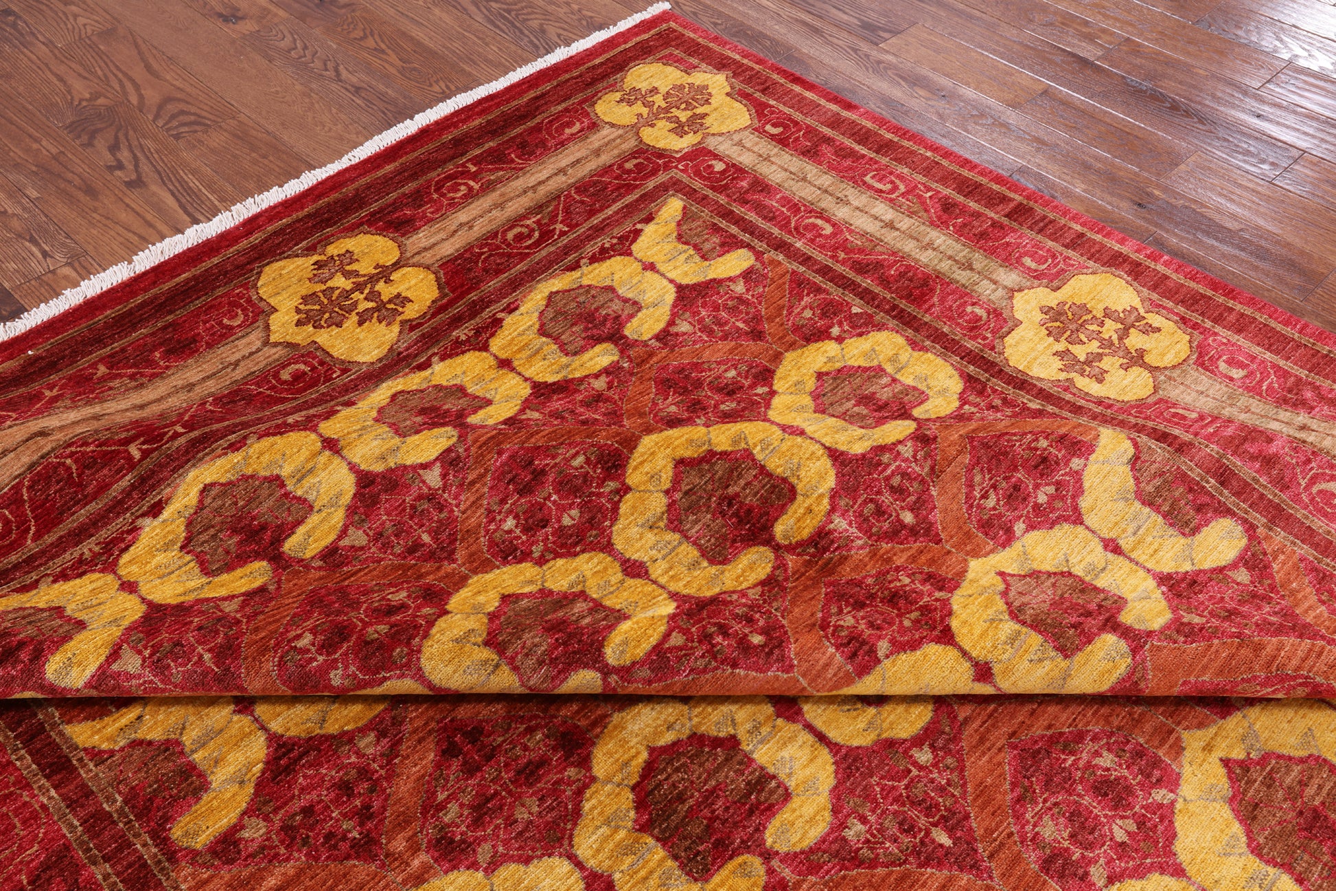 Red William Morris Handmade Wool Area Rug - 8' 10" X 12' 5" - Golden Nile